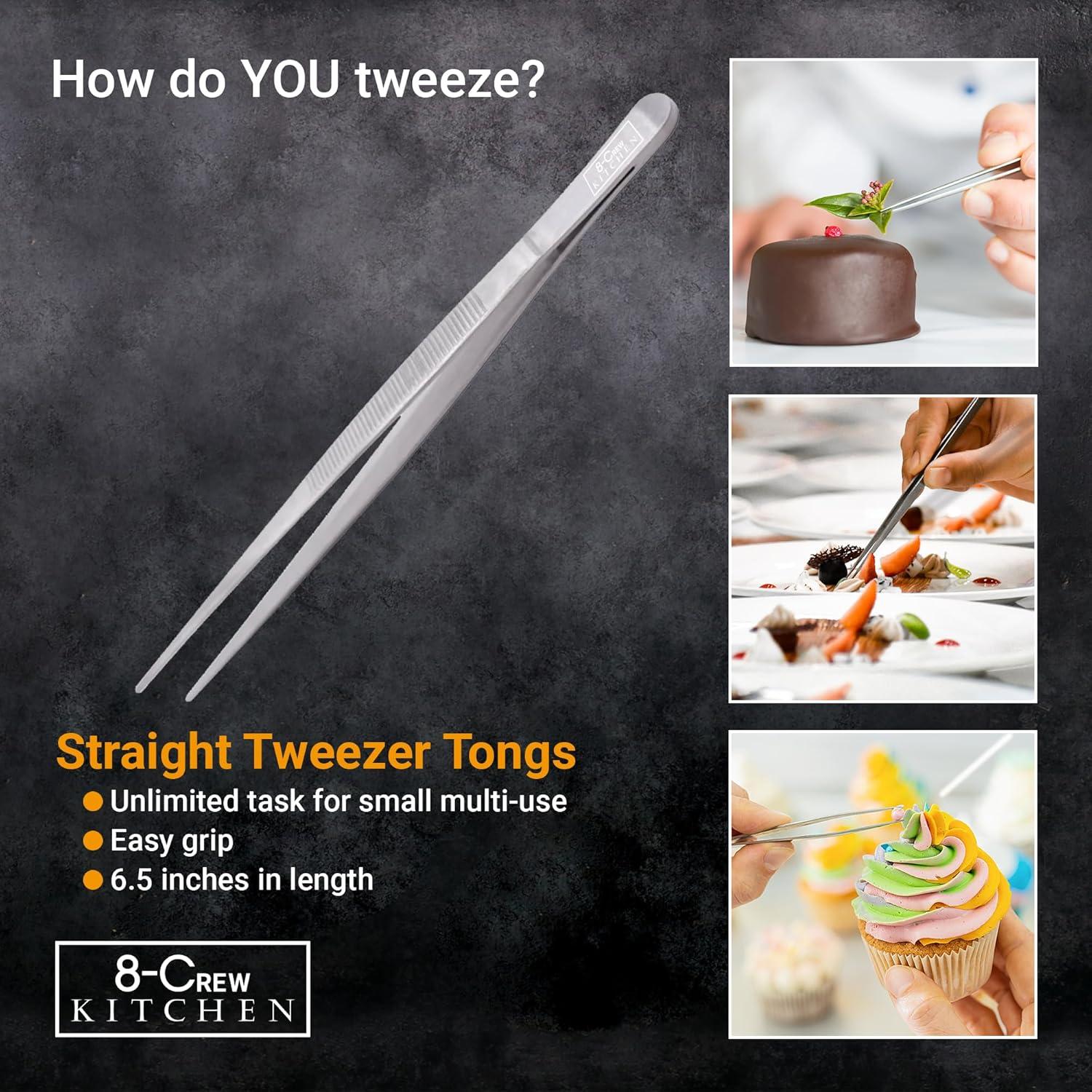 Pinzas de Cocina 8-CREW KITCHEN, Set de 3 de 15 cm, Acero Inoxidable