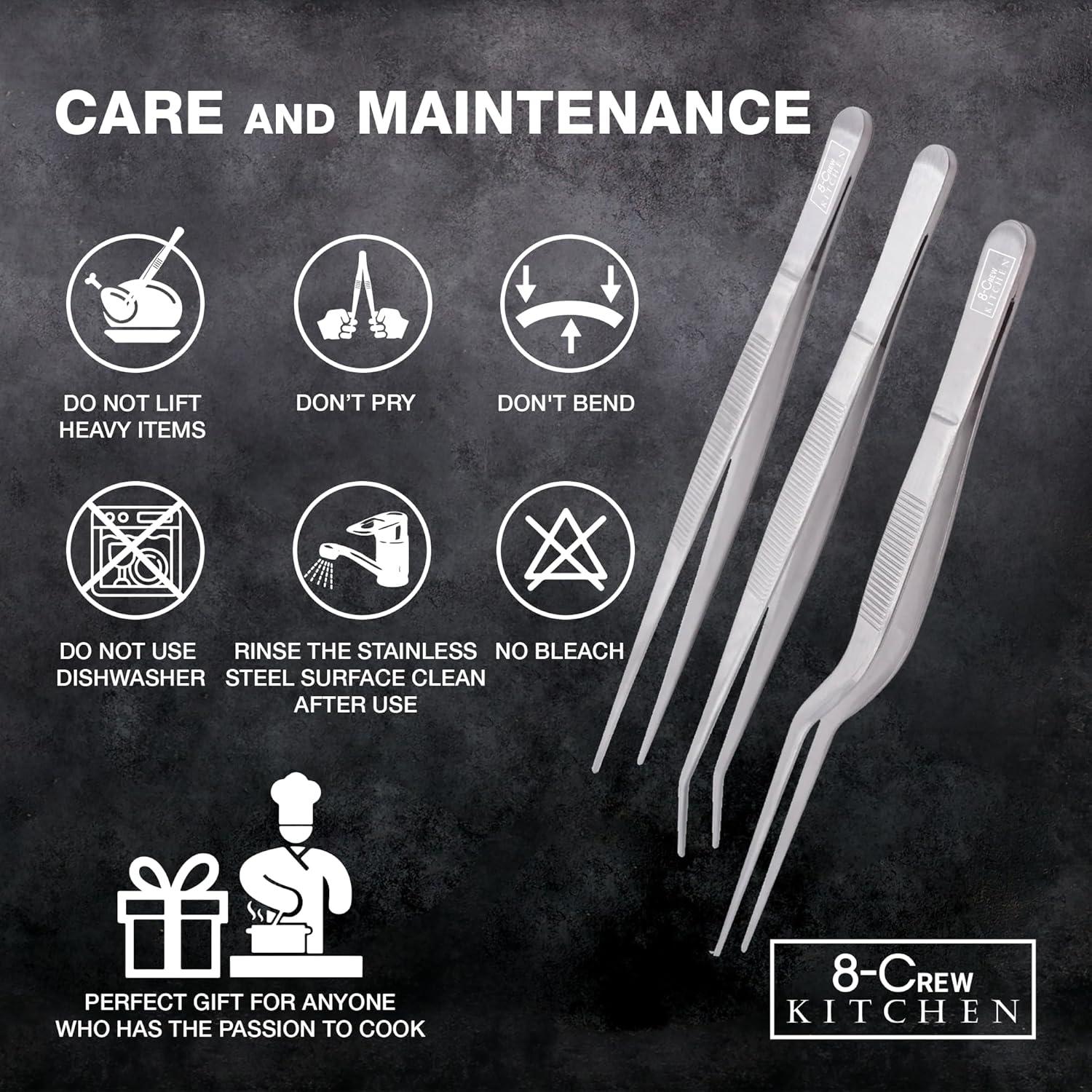 Pinzas de Cocina 8-CREW KITCHEN, Set de 3 de 15 cm, Acero Inoxidable