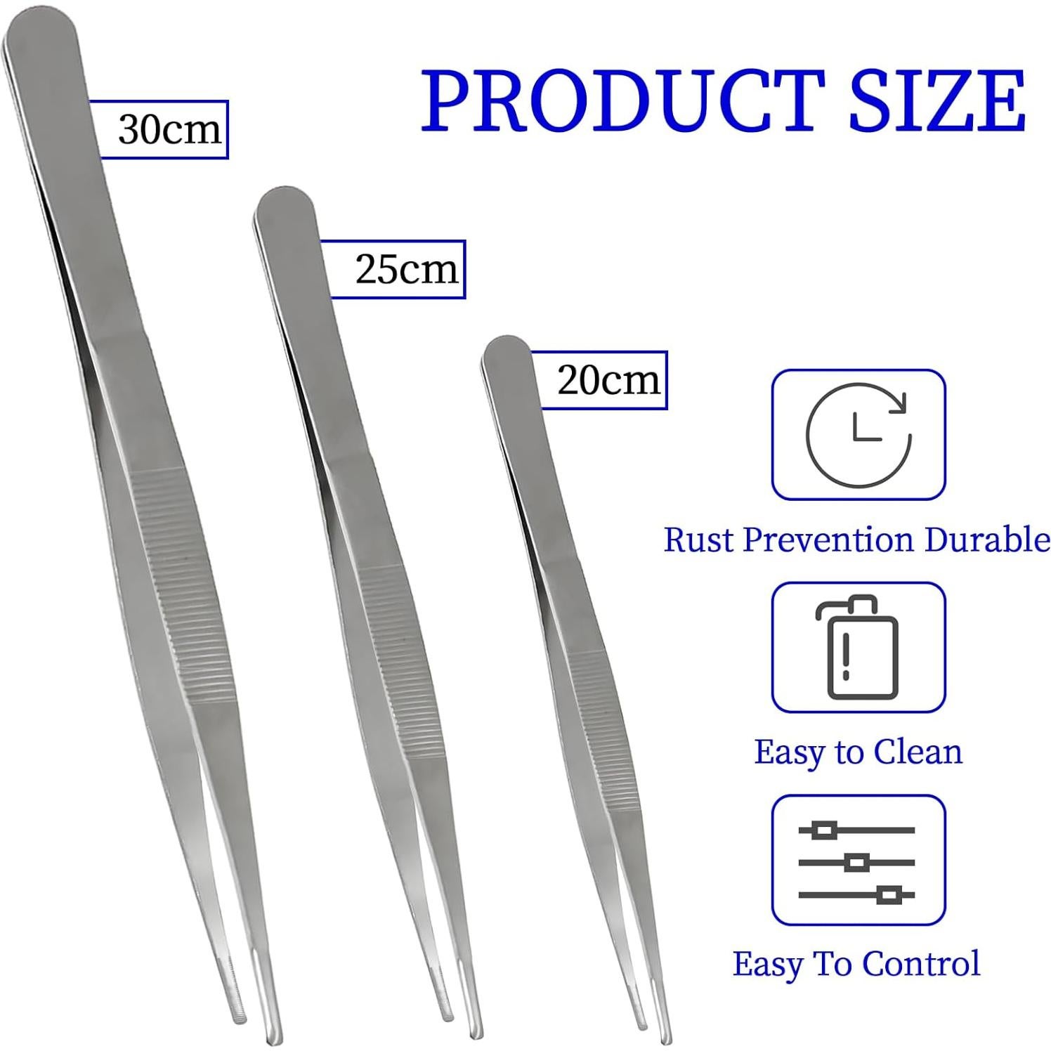 Juego de Pinzas de Acero Inoxidable Bonsicoky 3 Piezas 20-30 cm