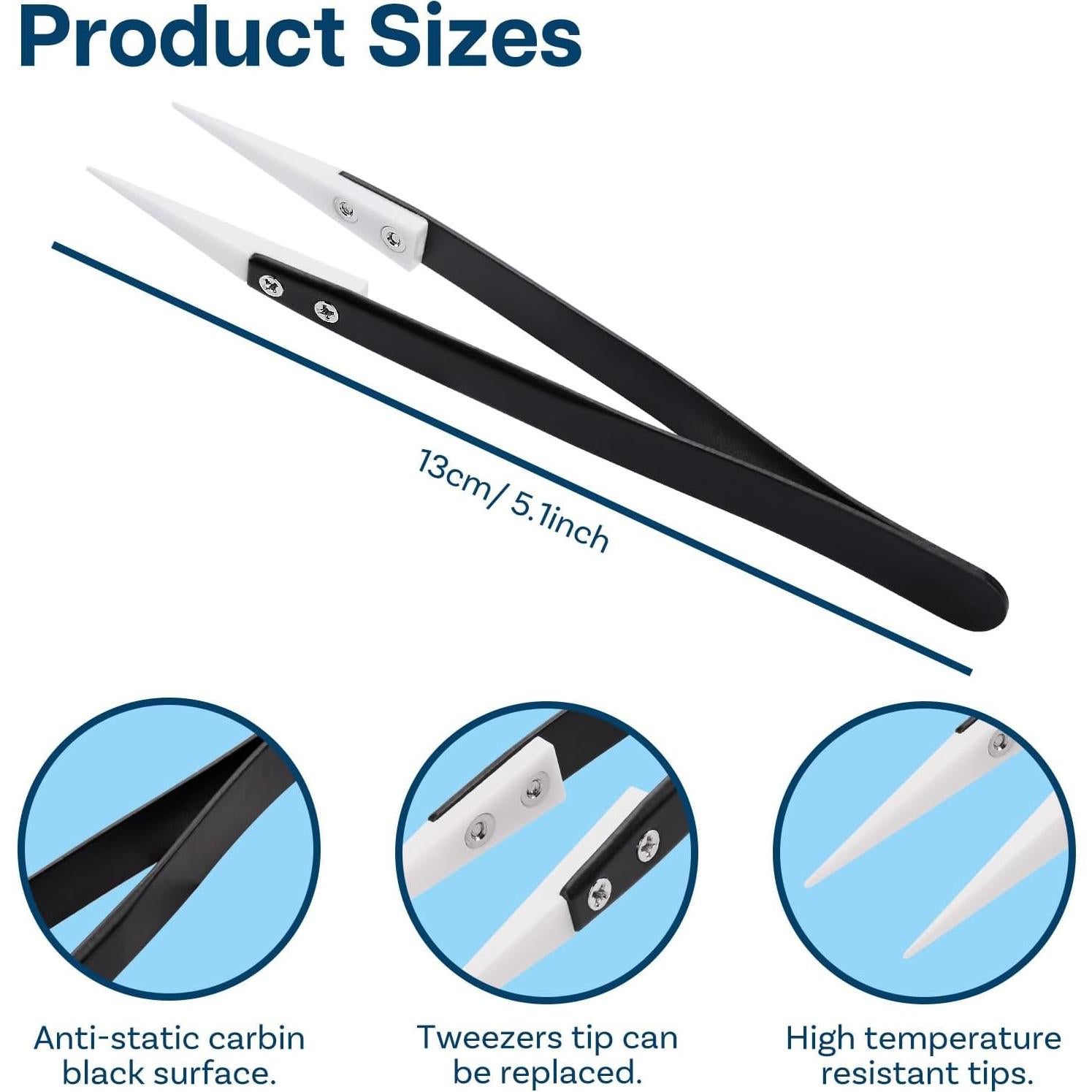 Set de 3 Pinzas de Cerámica Resistente al Calor MMOBIEL 13cm