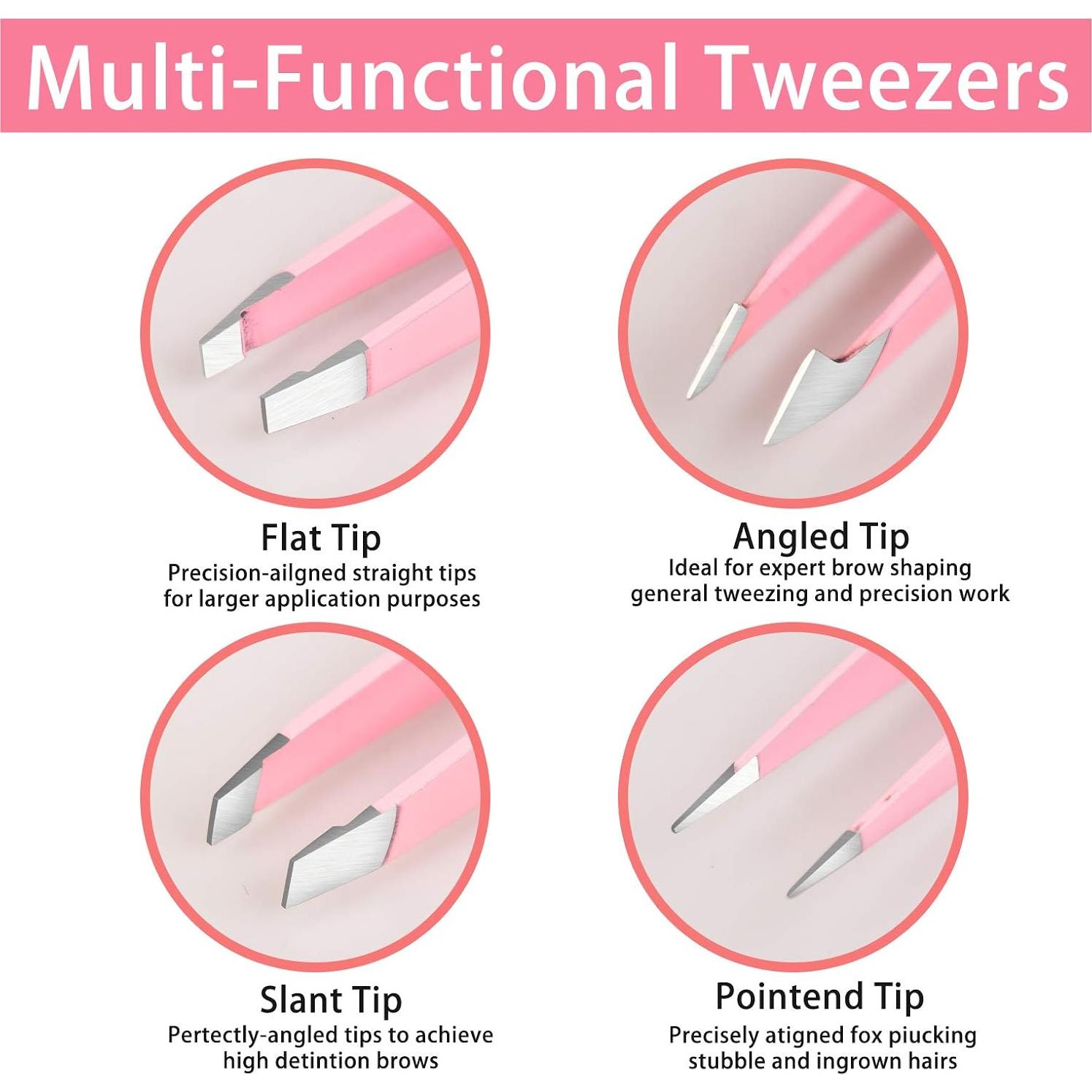 Juego de Pinzas de Acero Inoxidable FSSODWT 4 Piezas Rosa