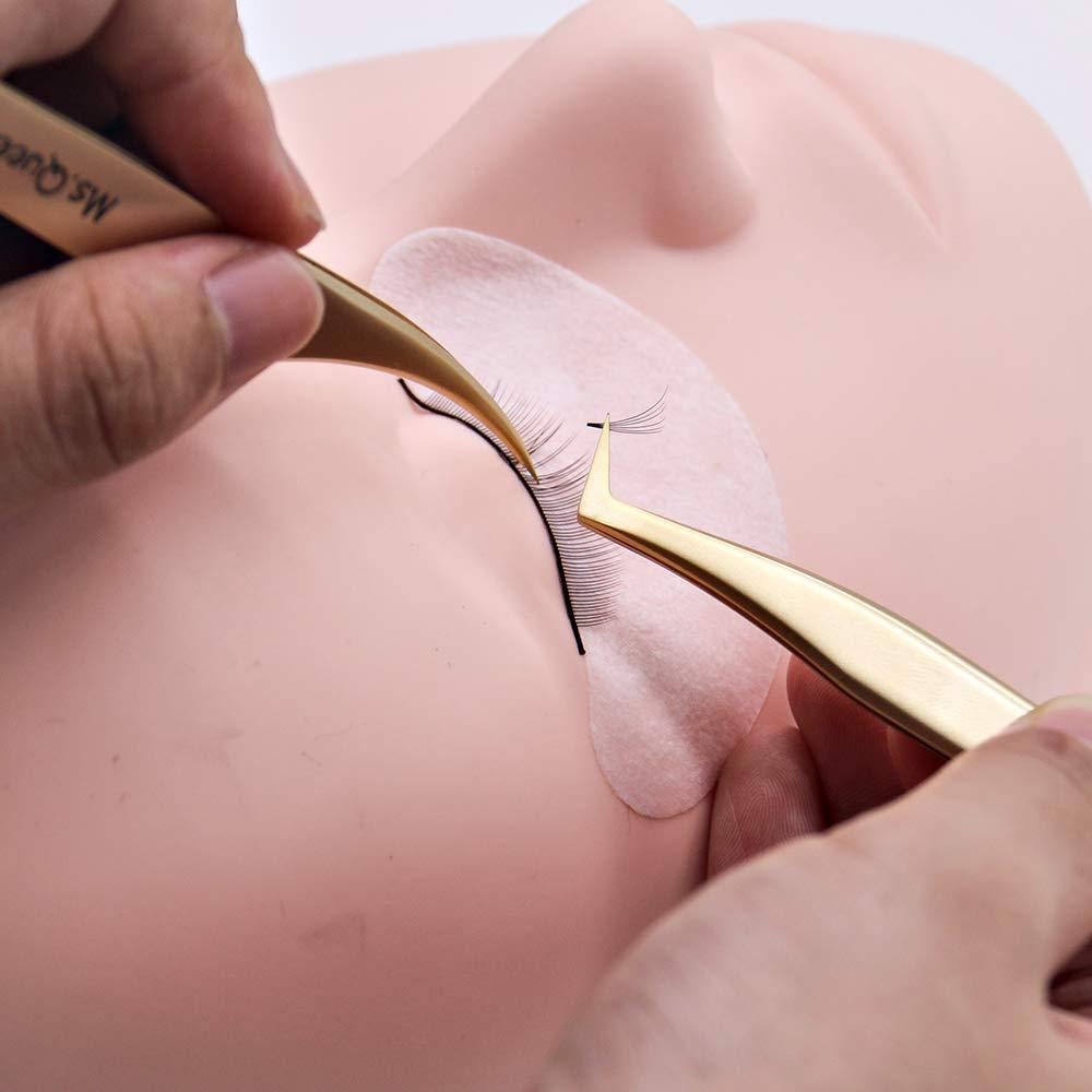 Juego de Pinzas para Extensiones de Pestañas Ms.Queen M003 - 5 Piezas con Estuche