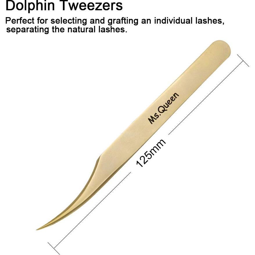 Juego de Pinzas para Extensiones de Pestañas Ms.Queen M003 - 5 Piezas con Estuche