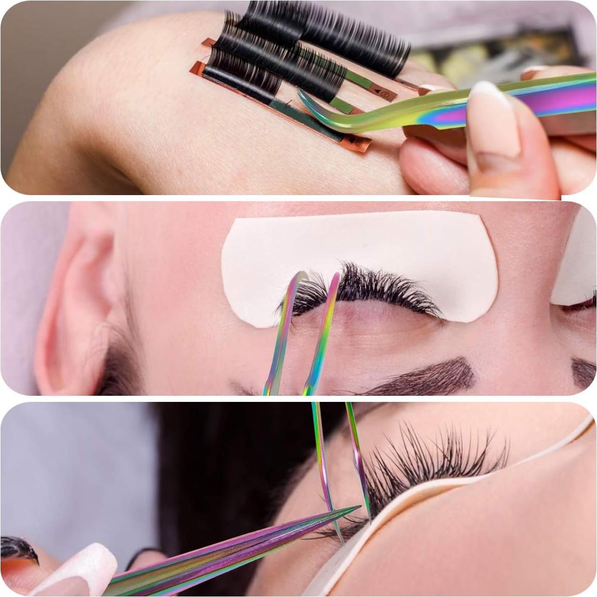 Juego de Pinzas para Extensiones de Pestañas Fangze 7 Piezas Acero Inoxidable