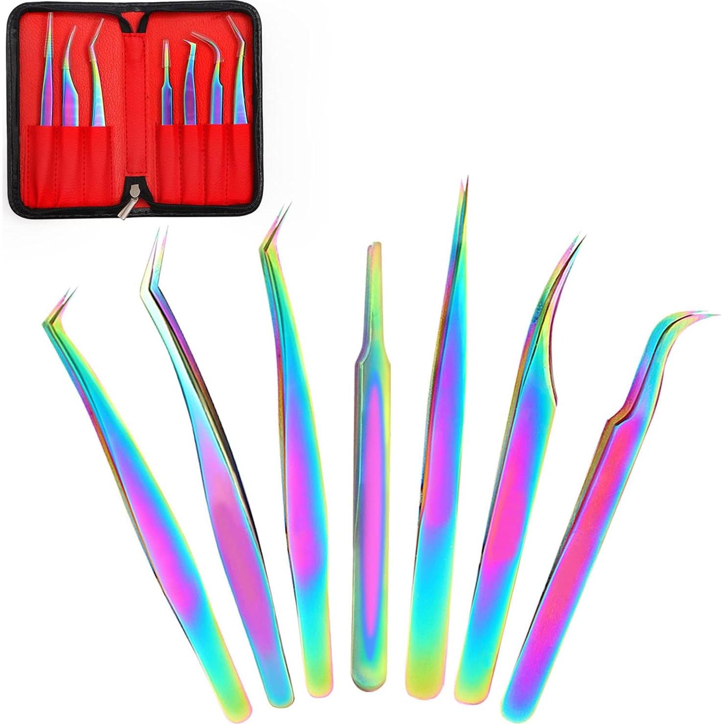 Juego de Pinzas para Extensiones de Pestañas Fangze 7 Piezas Acero Inoxidable