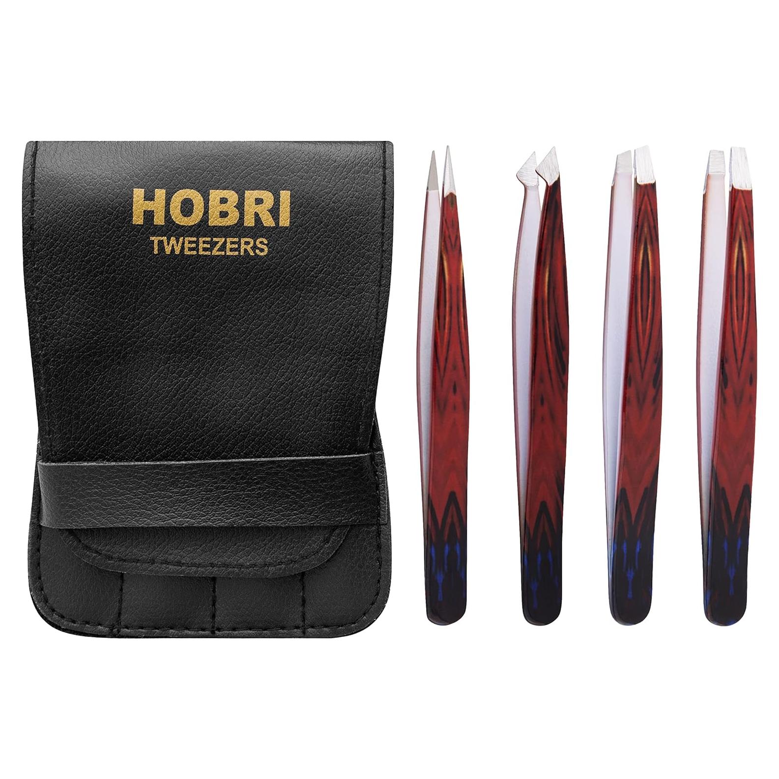 Juego de Pinzas Profesionales Hobri - 4 Piezas Acero Inoxidable