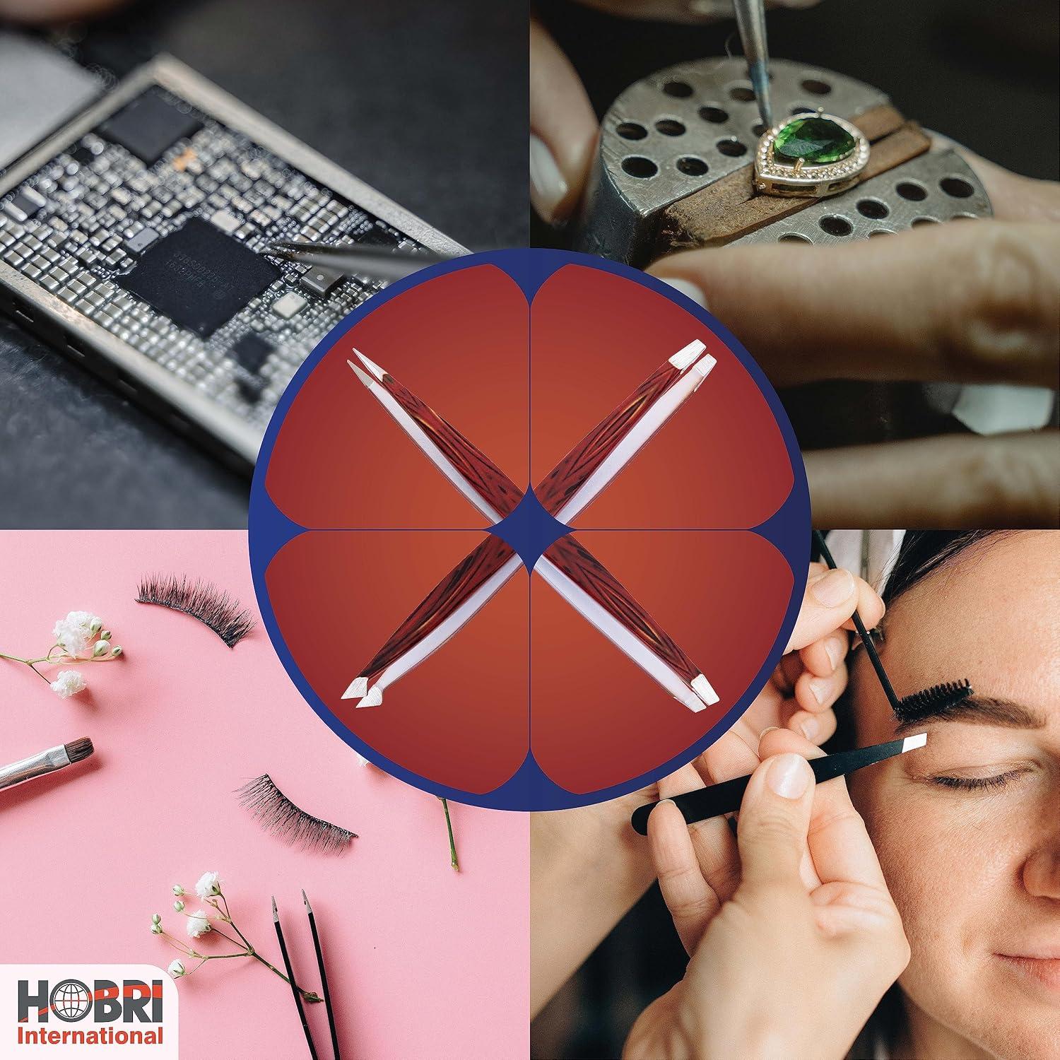 Juego de Pinzas Profesionales Hobri - 4 Piezas Acero Inoxidable