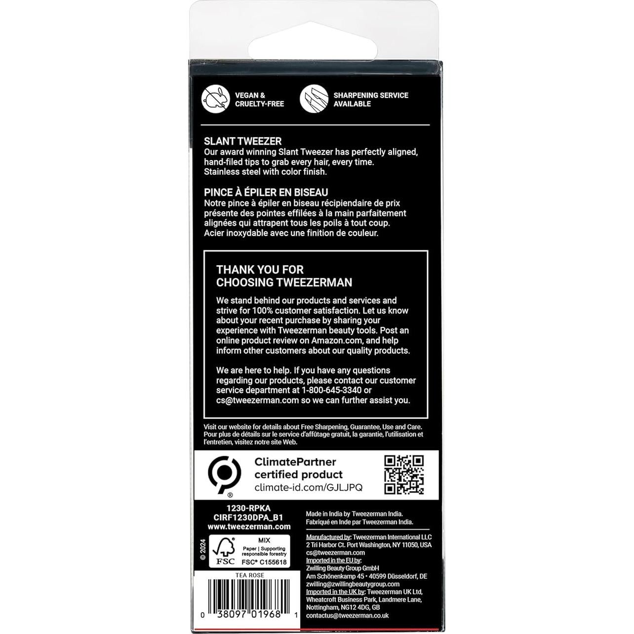 Pinzas de Cejas en Ángulo Tweezerman Rosa Polvoriento 6.4cm