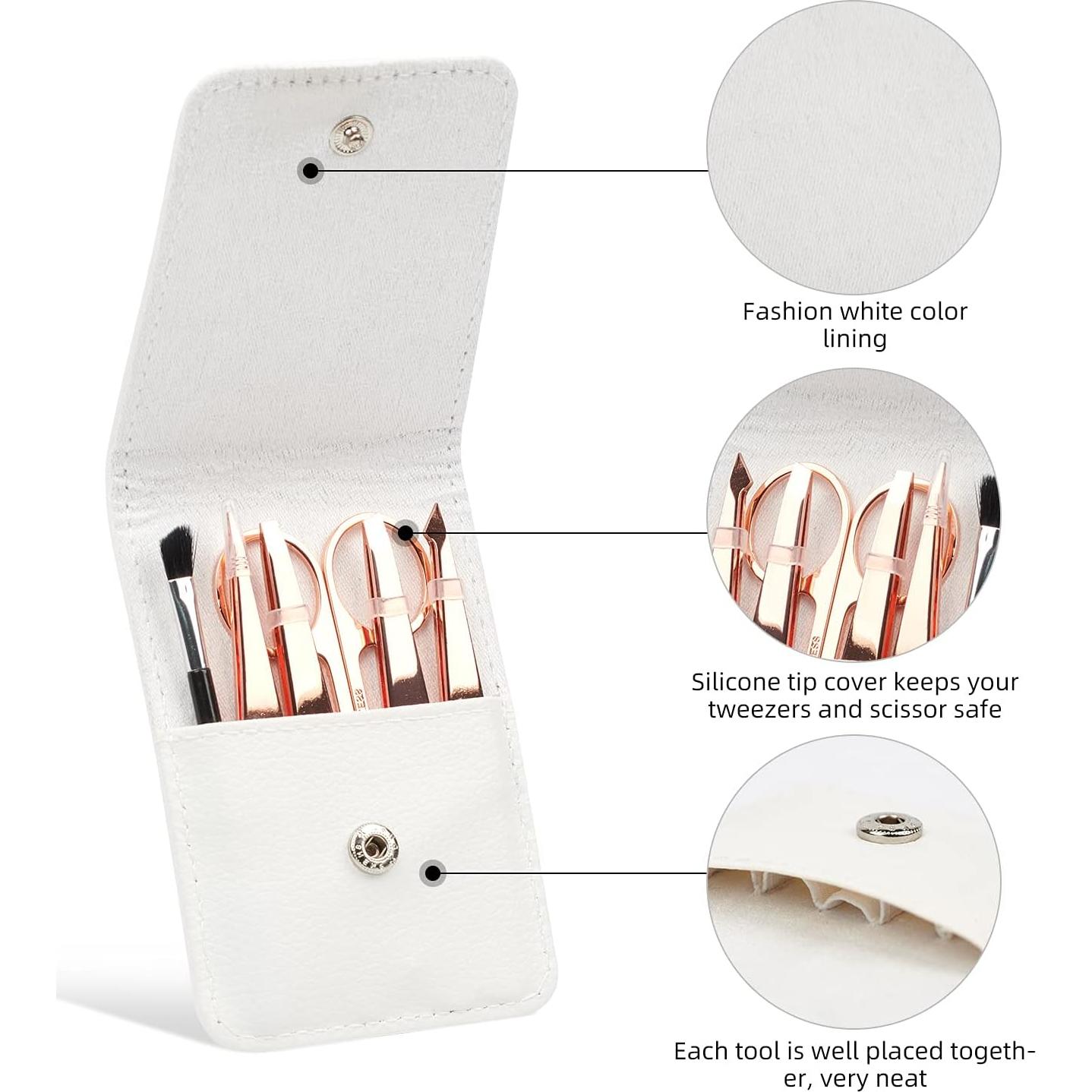 Kit de Pinzas de Cejas ACTROL Rosa Dorado 6 Piezas