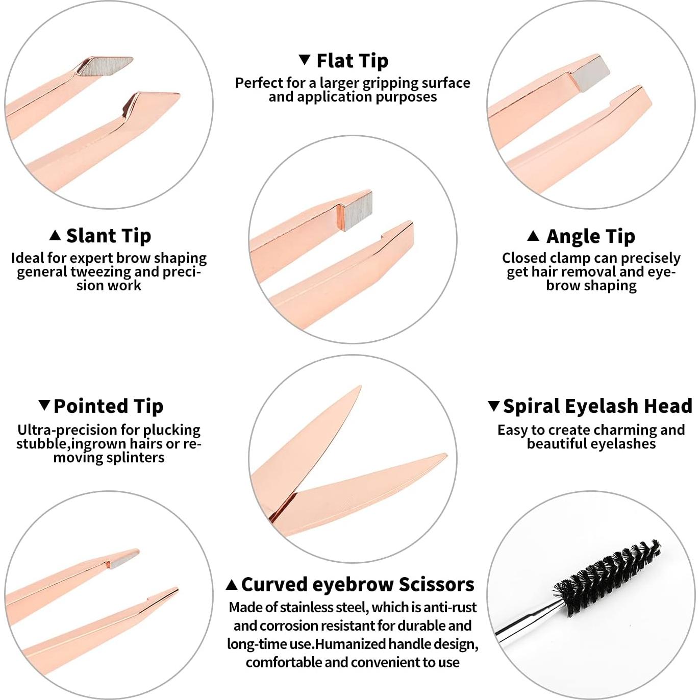 Kit de Pinzas de Cejas ACTROL Rosa Dorado 6 Piezas