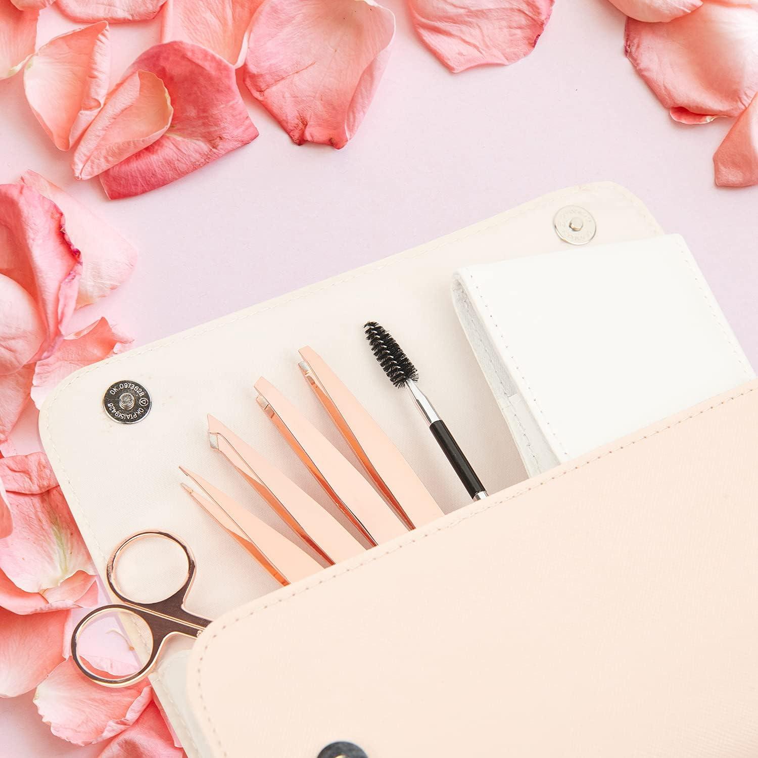 Kit de Pinzas de Cejas ACTROL Rosa Dorado 6 Piezas