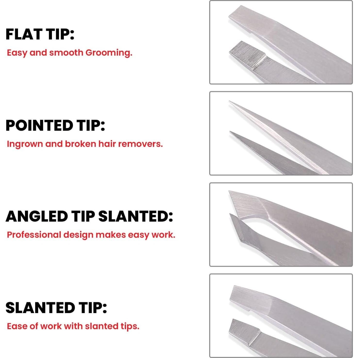 Juego de Pinzas de Acero Inoxidable Hobri - 4 Piezas con Estuche