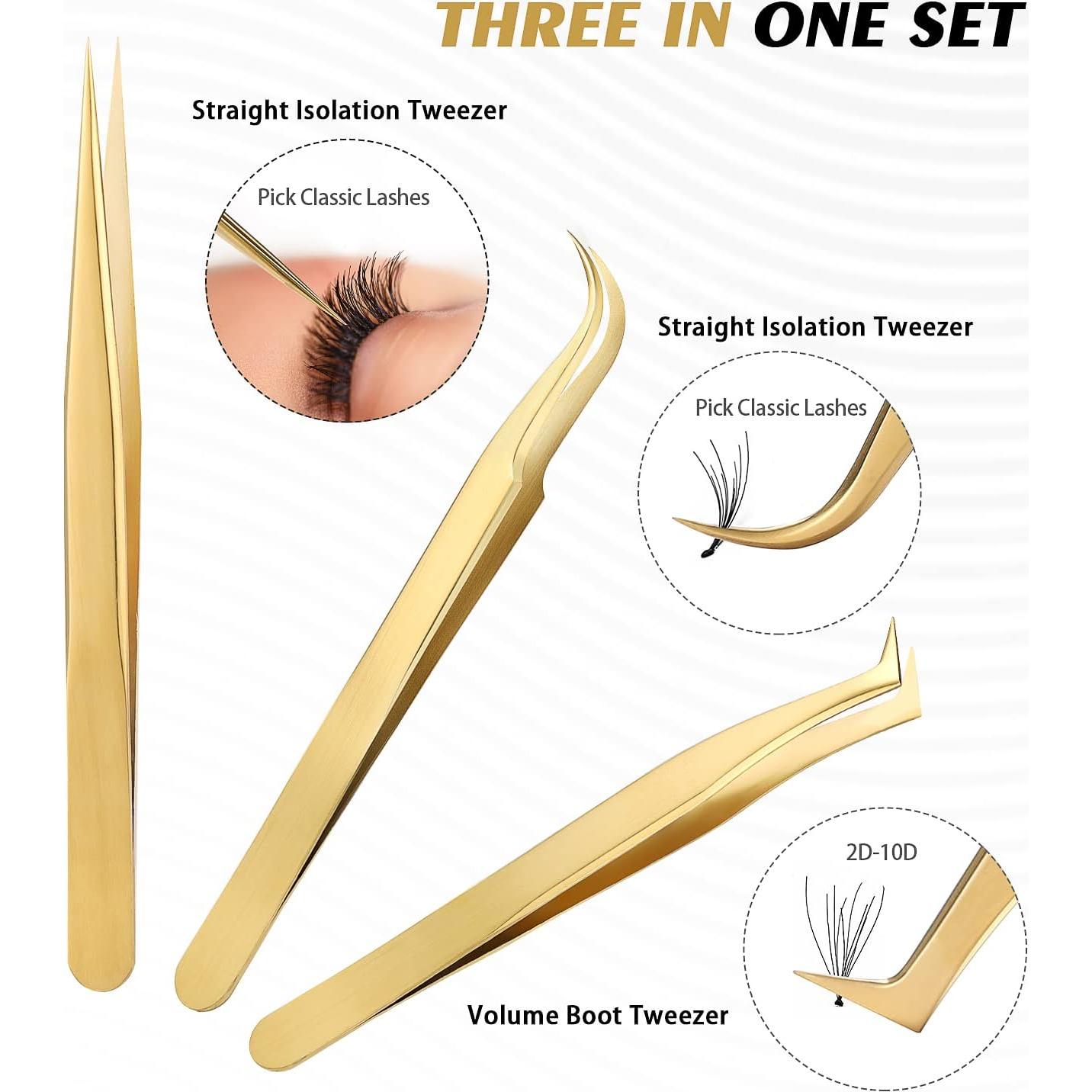 Juego de Pinzas de Pestañas Etercycle - 3 Pinzas de Acero Inoxidable