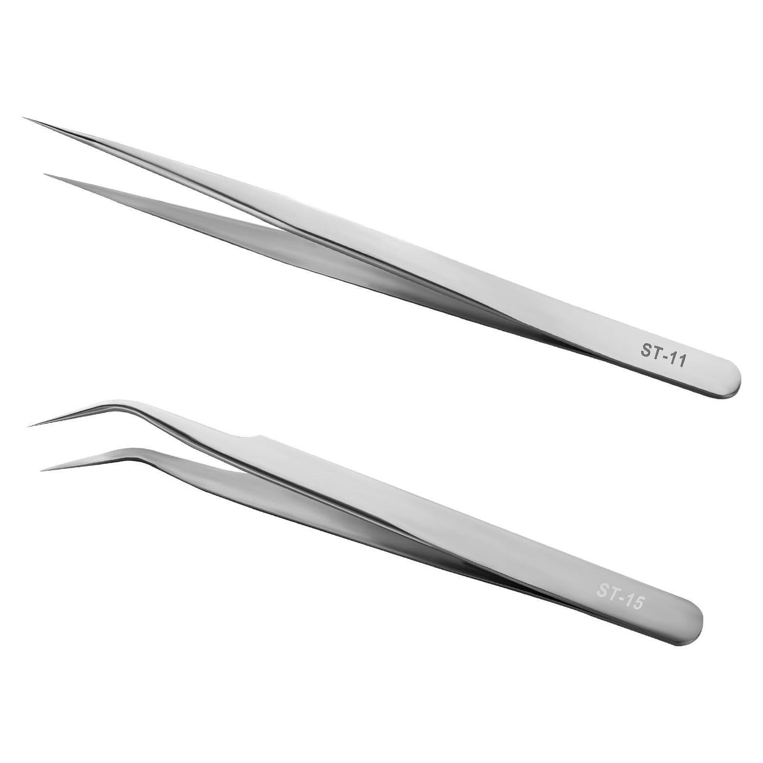 Juego de Pinzas de Precisión HUAYOTO 2 Pcs Acero Inoxidable