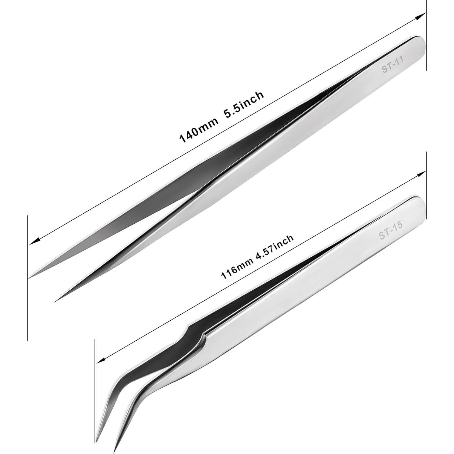 Juego de Pinzas de Precisión HUAYOTO 2 Pcs Acero Inoxidable