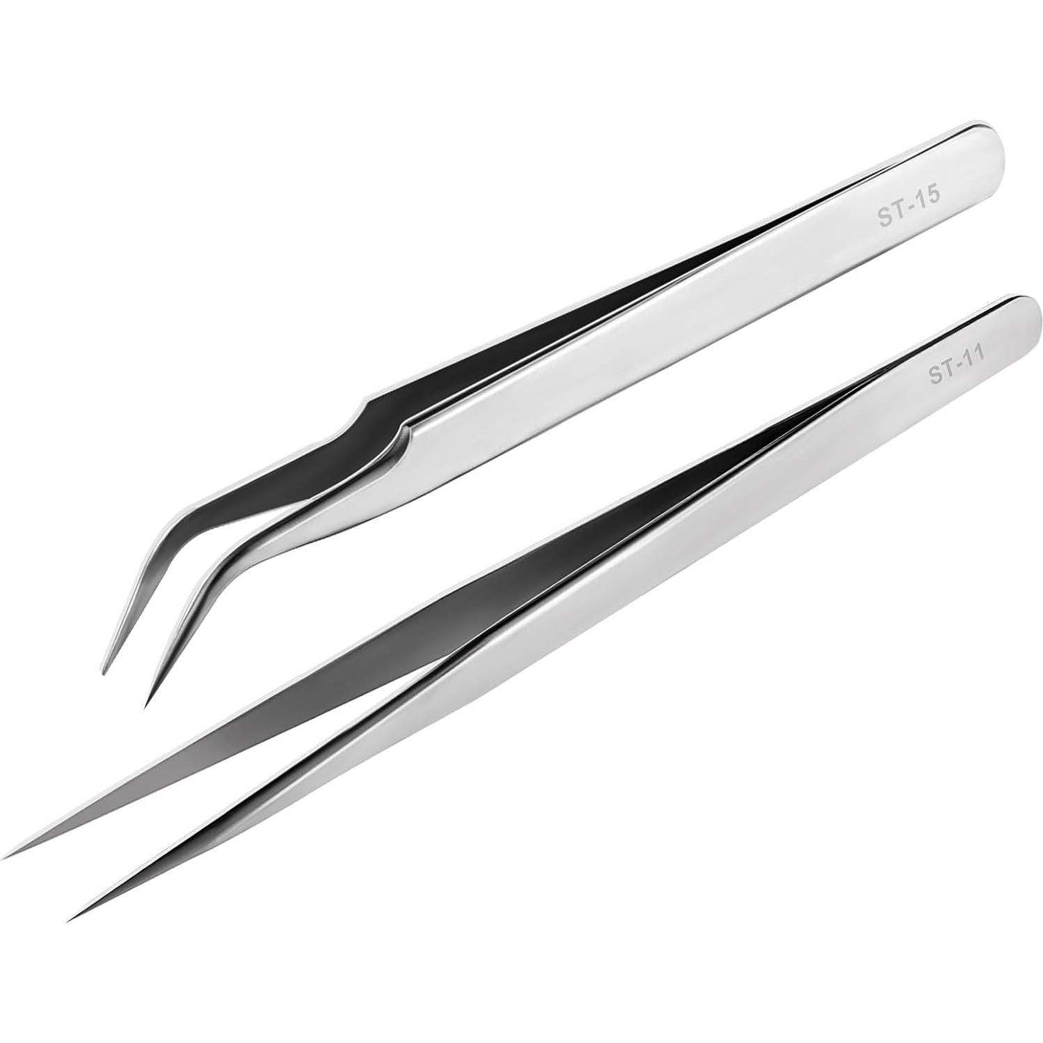 Juego de Pinzas de Precisión HUAYOTO 2 Pcs Acero Inoxidable
