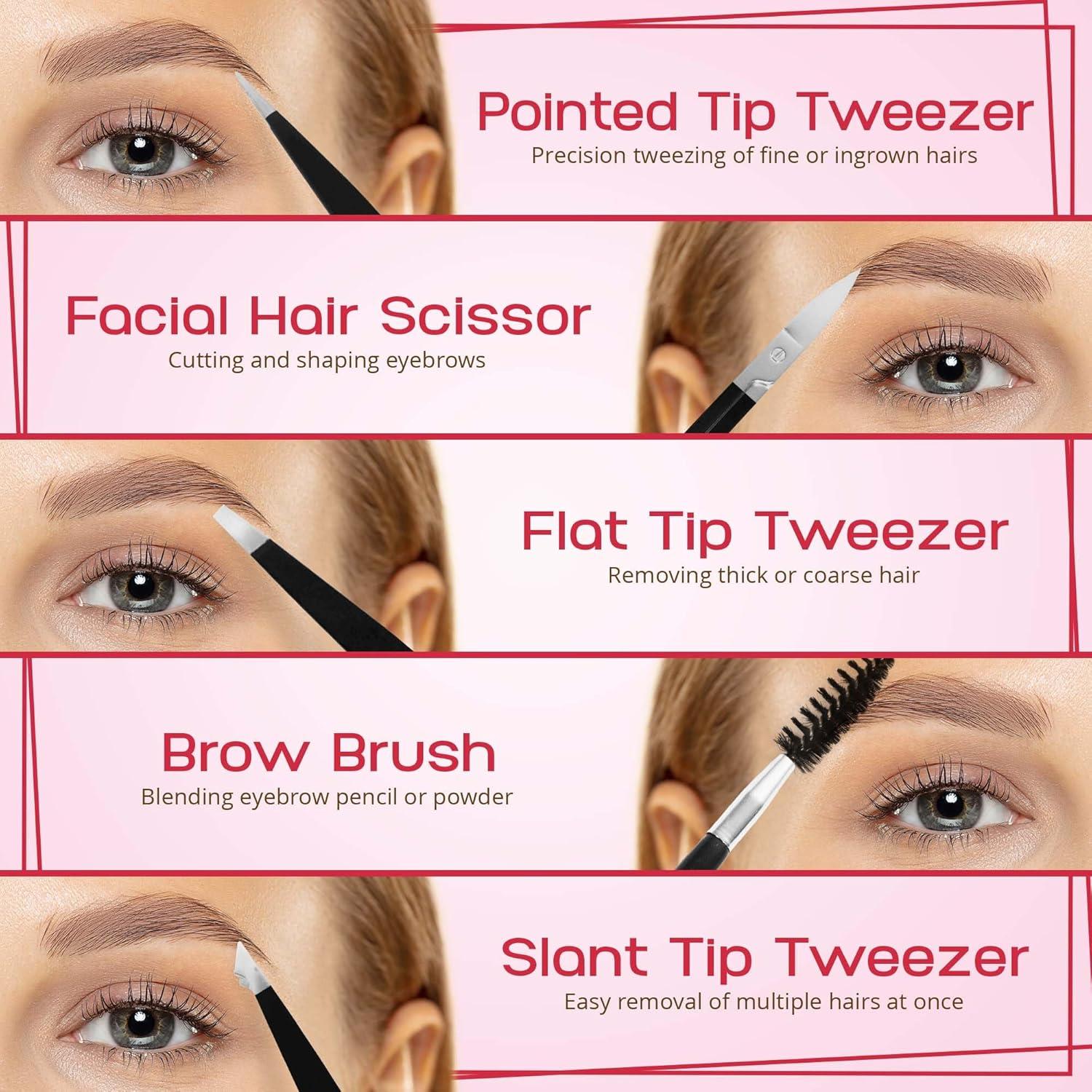 Juego de 6 Pinzas para Cejas NazQat - Kit Profesional Negro