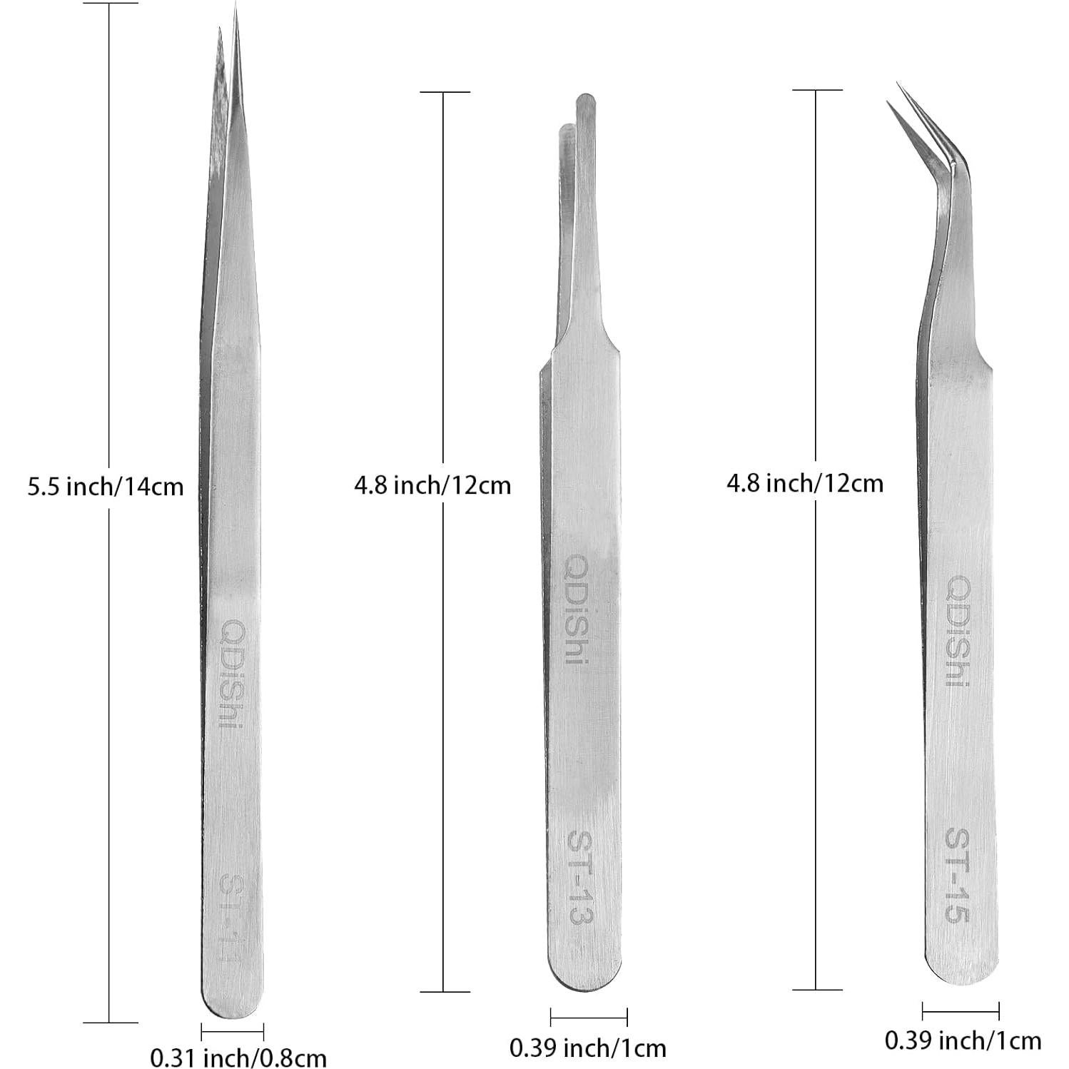 Juego de Pinzas de Precisión QDiShi 3 Piezas Acero Inoxidable