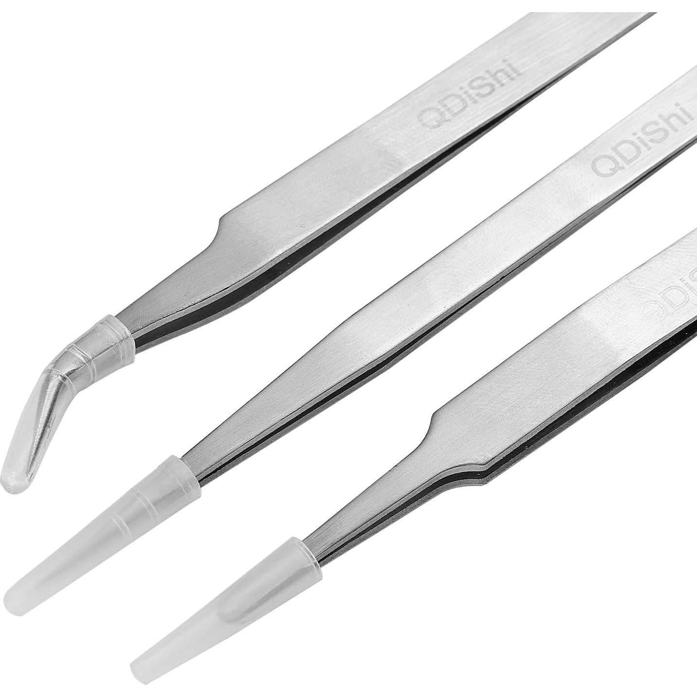 Juego de Pinzas de Precisión QDiShi 3 Piezas Acero Inoxidable
