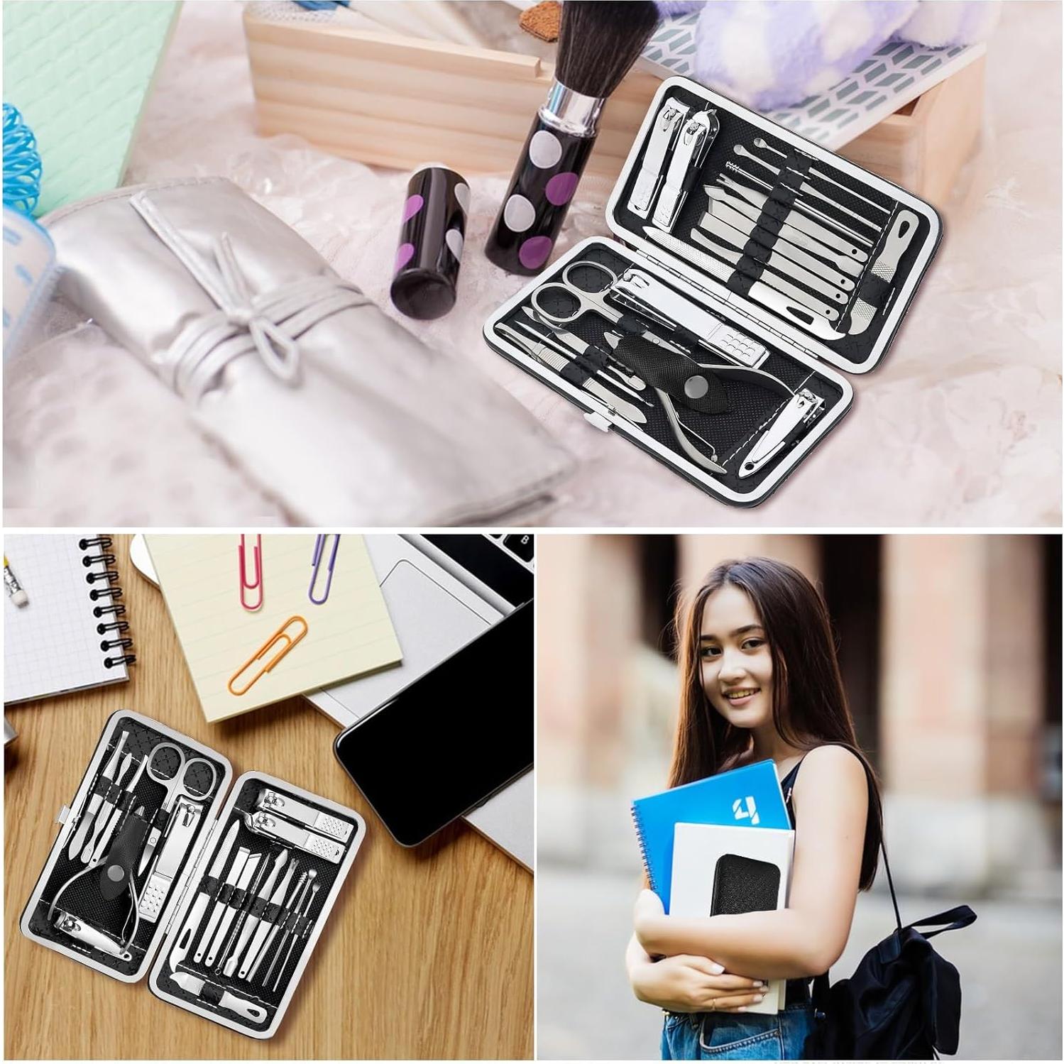 Juego de Manicura 19 en 1 Tranchou - Acero Inoxidable Negro