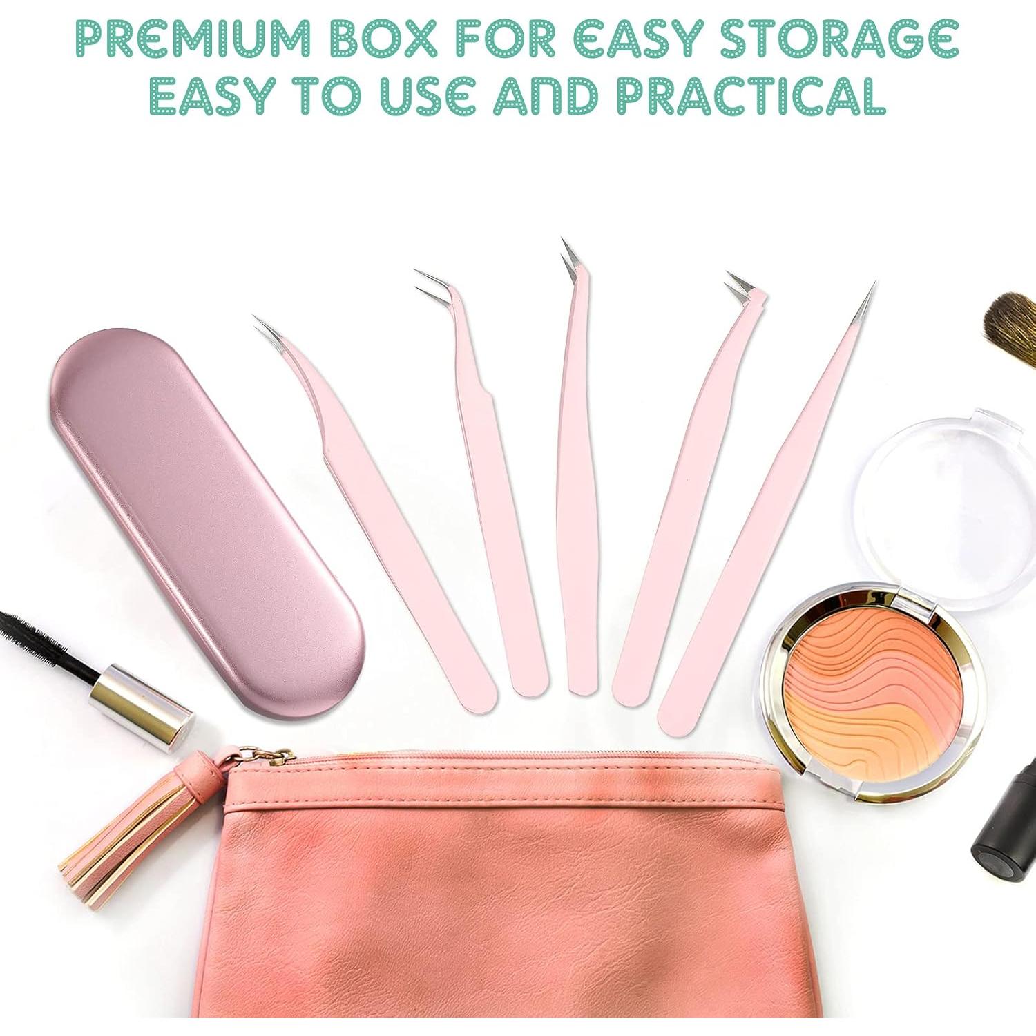 Pinzas para Extensiones de Pestañas Chumia 5 Pcs Acero Inoxidable