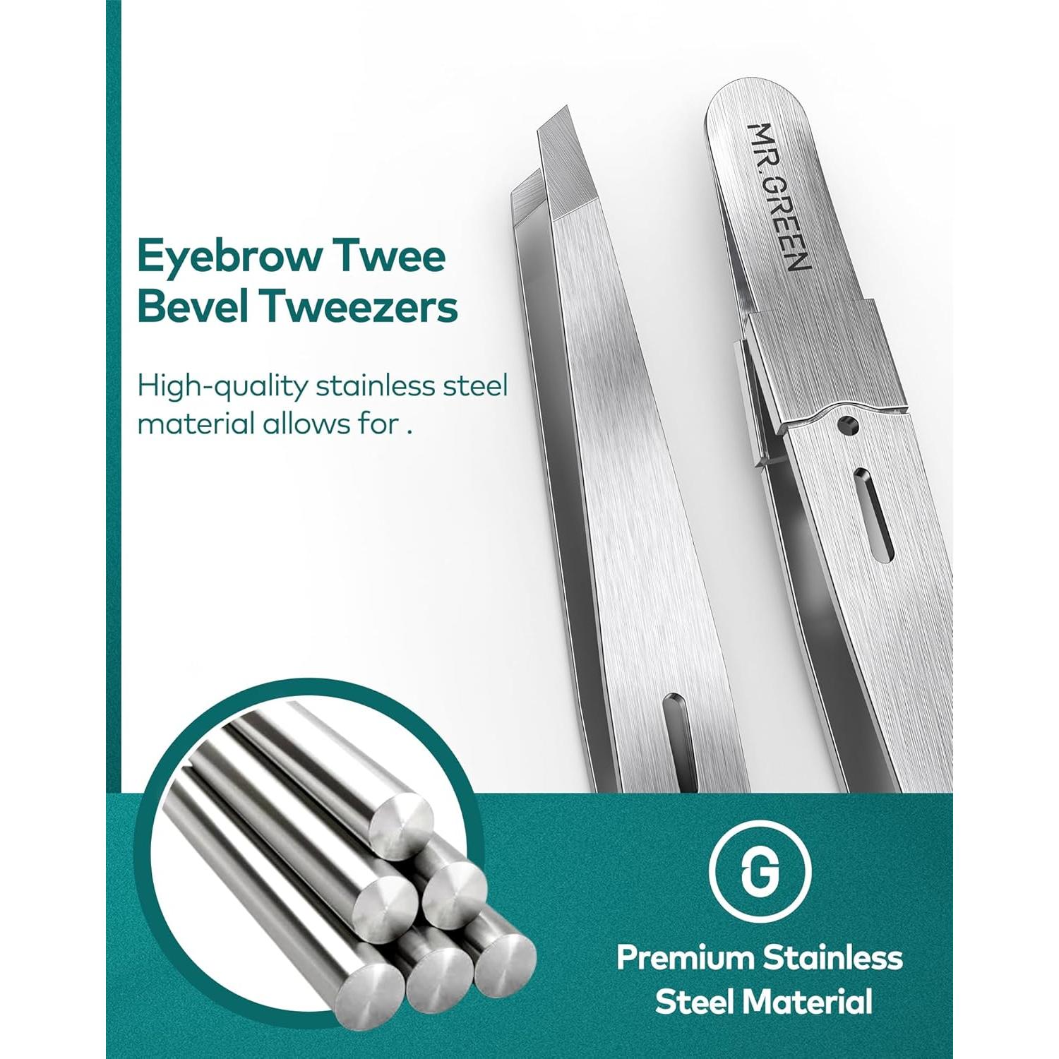 Pinzas de Precisión MR.GREEN de Acero Inoxidable para Cejas
