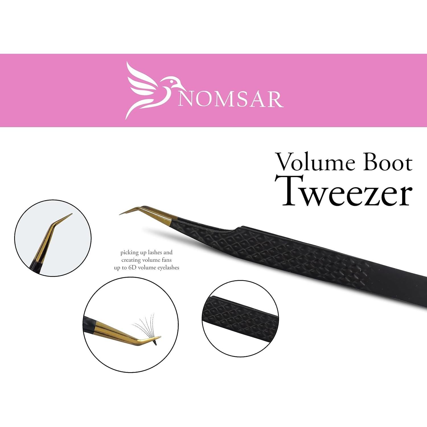 Pinzas para Extensiones de Pestañas NOMSAR - Acero Inoxidable