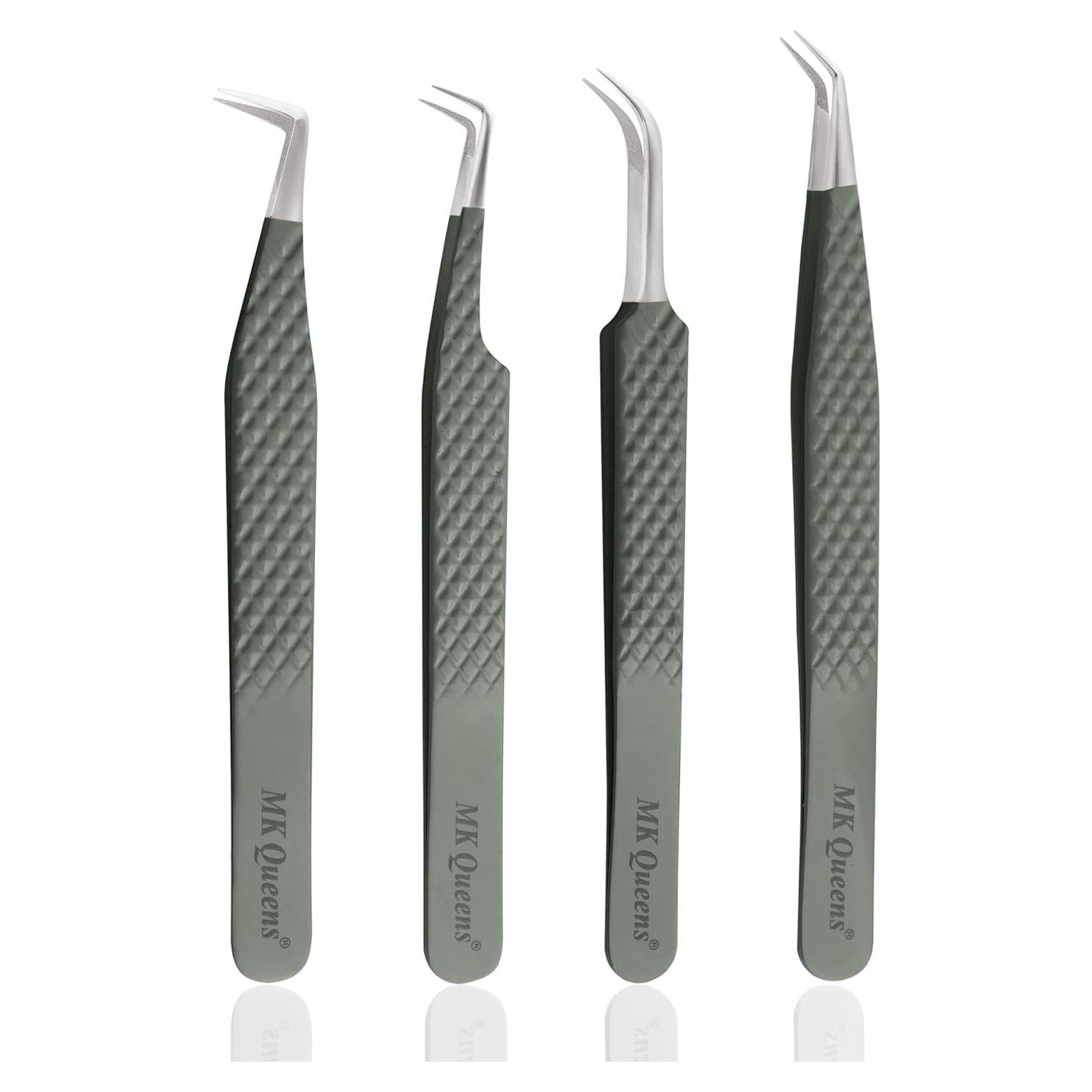 Set de 4 Pinzas de Acero Inoxidable MK QUEENS para Pestañas