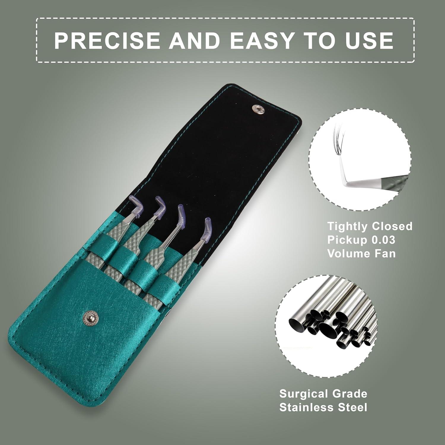 Set de 4 Pinzas de Acero Inoxidable MK QUEENS para Pestañas