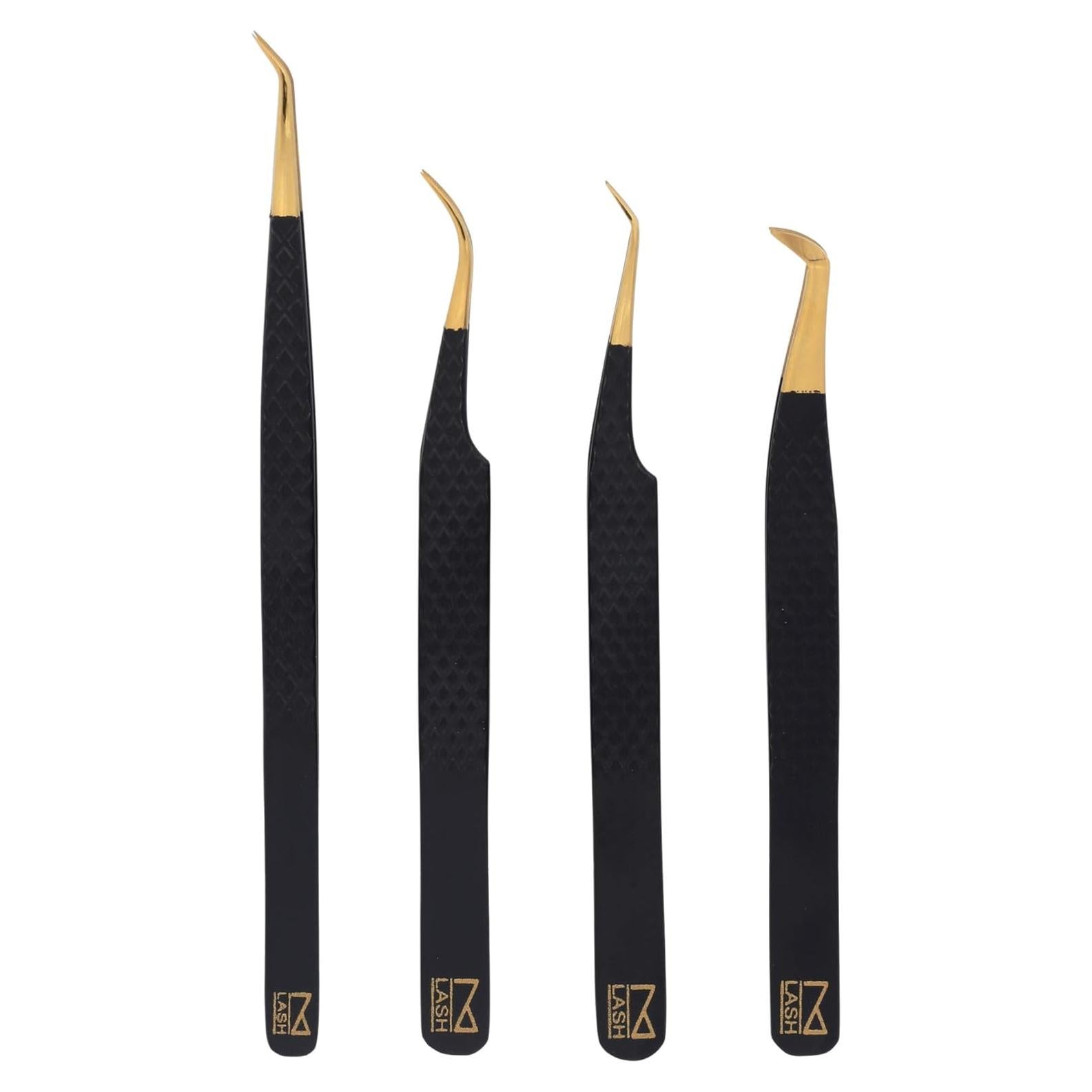 Pinzas M LASH para Extensiones de Pestañas - Juego de 4 - Acero Japonés