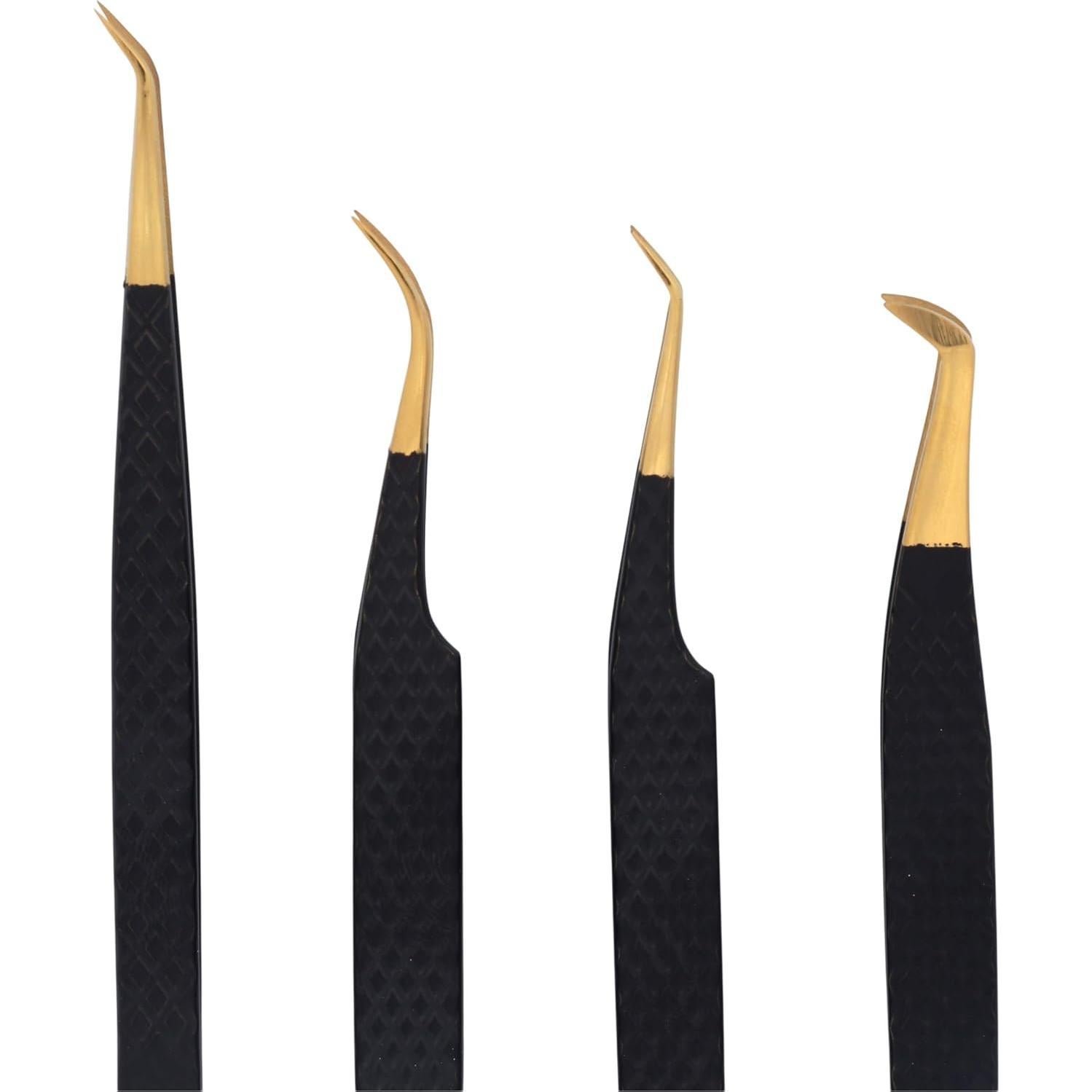 Pinzas M LASH para Extensiones de Pestañas - Juego de 4 - Acero Japonés