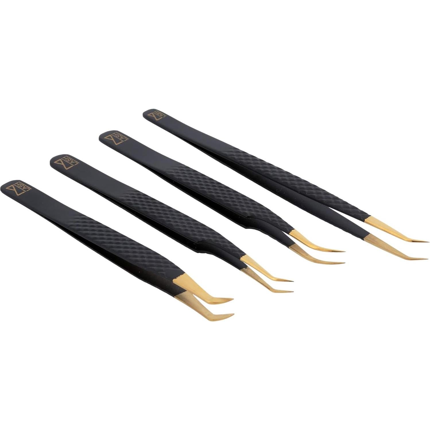 Pinzas M LASH para Extensiones de Pestañas - Juego de 4 - Acero Japonés
