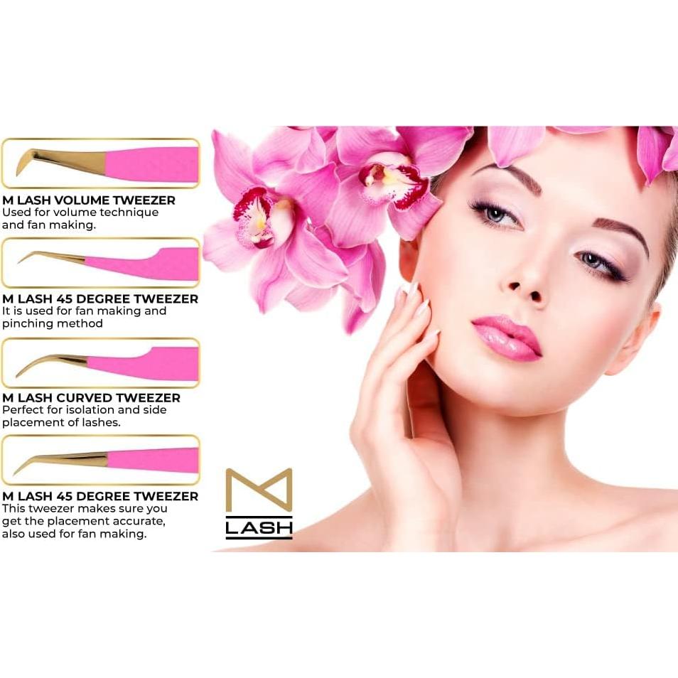 Pinzas M LASH para Extensiones de Pestañas - Juego de 4 - Acero Japonés