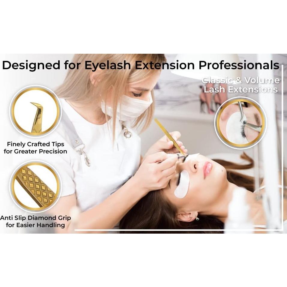 Pinzas M LASH para Extensiones de Pestañas - Juego de 4 - Acero Japonés