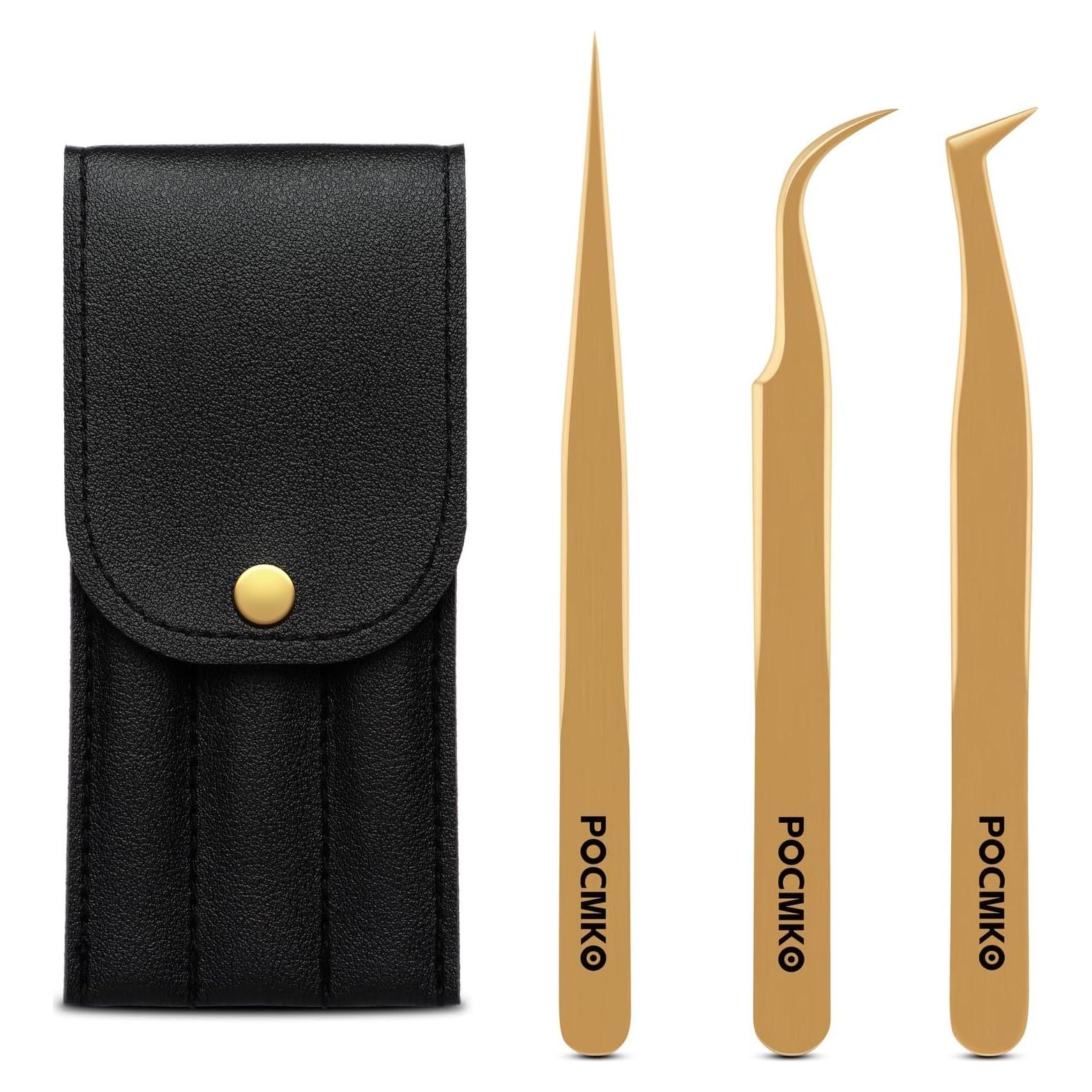 Juego de Pinzas para Pestañas POCMKO Dorado 3 Piezas