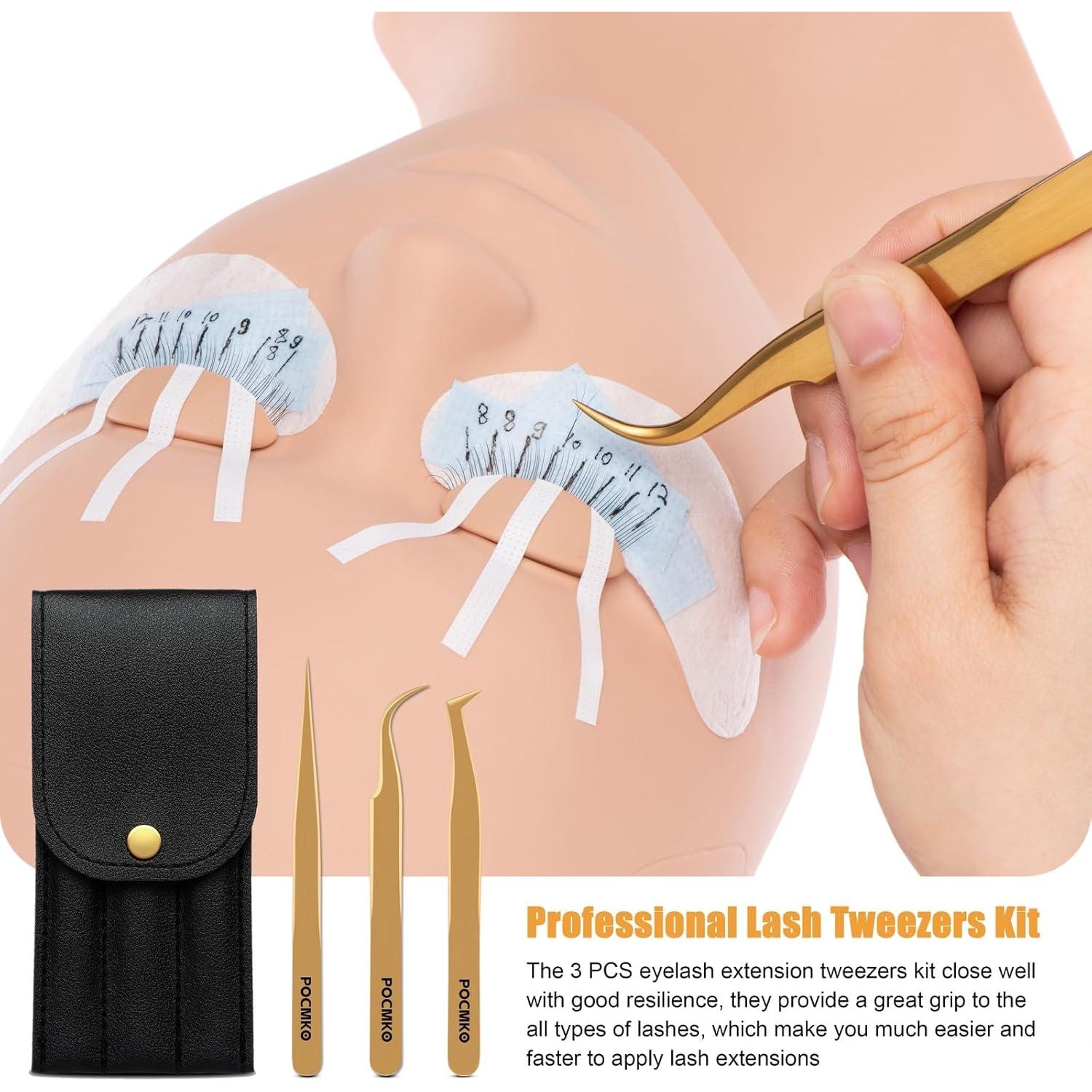 Juego de Pinzas para Pestañas POCMKO Dorado 3 Piezas
