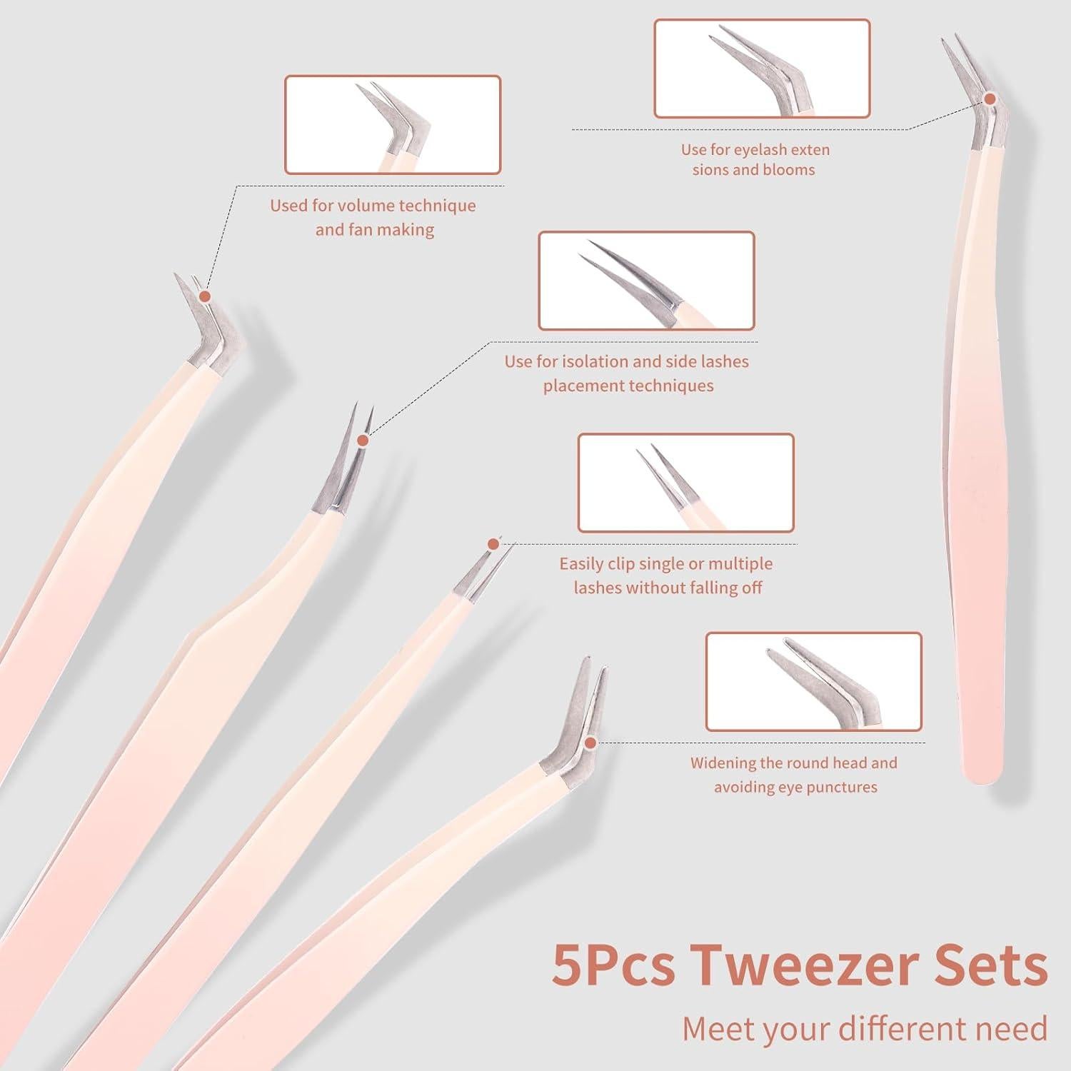 Pinzas para Extensiones de Pestañas Rnodoilkfly Acero Inoxidable