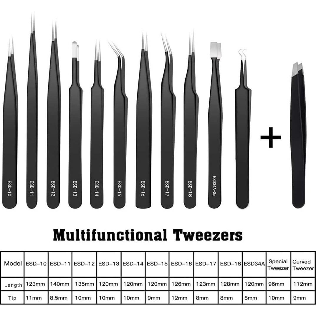 Conjunto de Pinzas de Precisión BOENFU 12 Piezas ESD