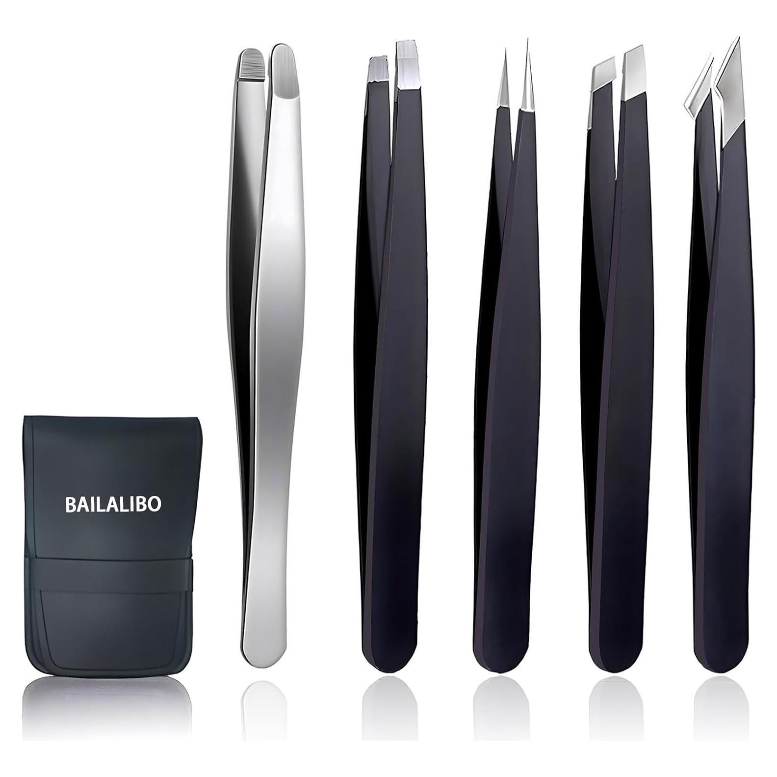 Set de Pinzas de Cejas BAILALIBO 5 Piezas Acero Inoxidable