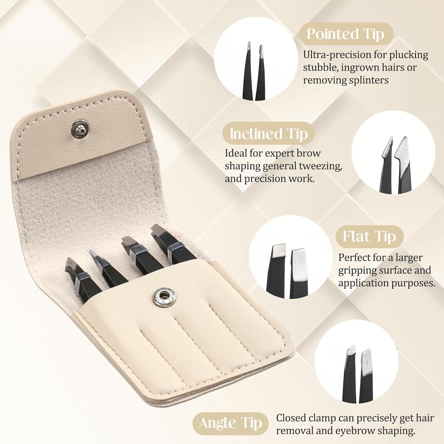 Set de Pinzas para Cejas 12 Piezas Lasnten Acero Inoxidable