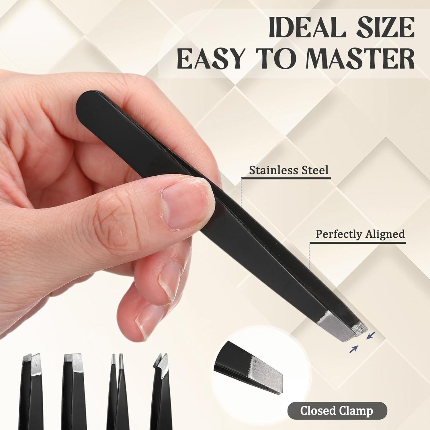 Set de Pinzas para Cejas 12 Piezas Lasnten Acero Inoxidable