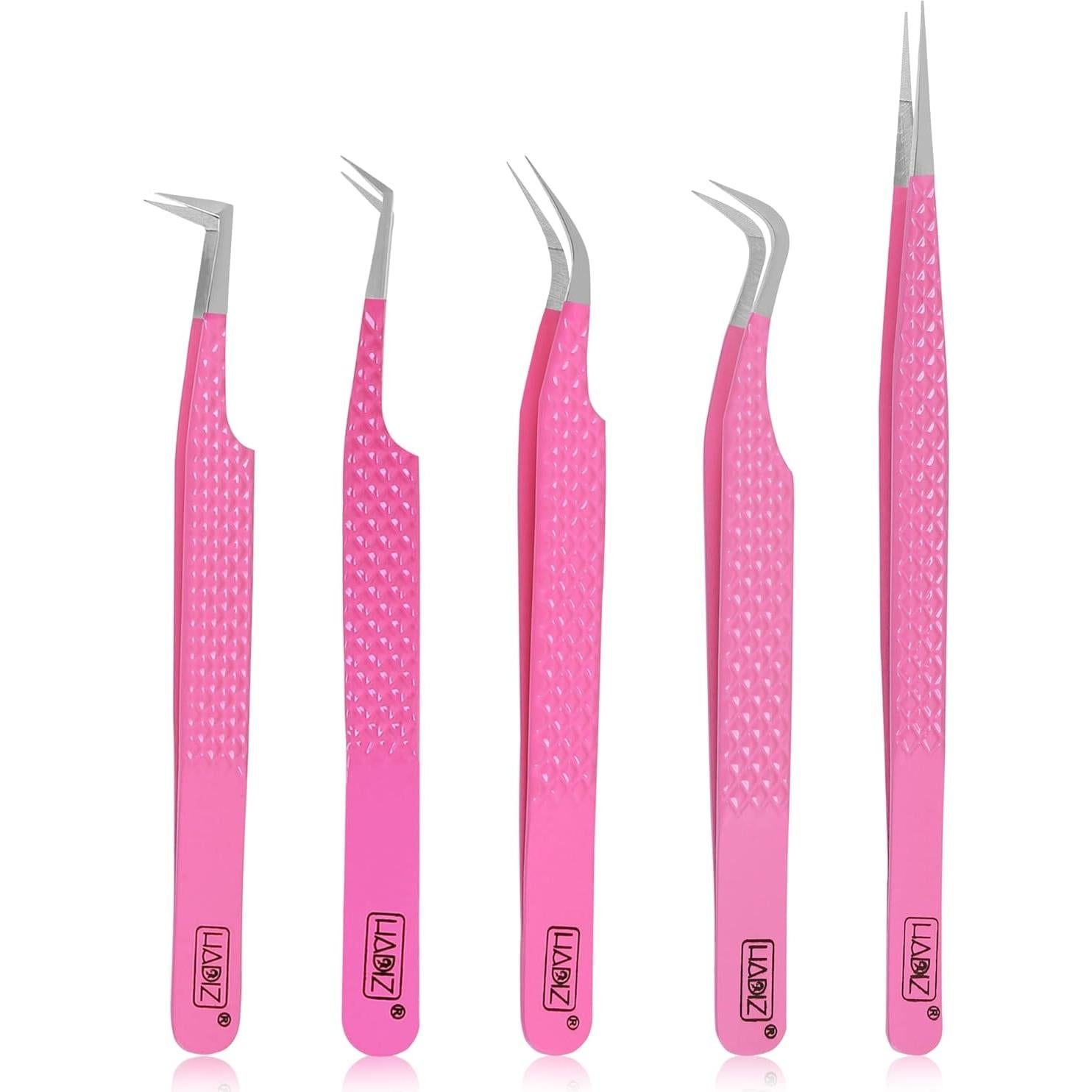 Pinzas para Extensiones de Pestañas HADIZ - Set de 5 Frambuesa