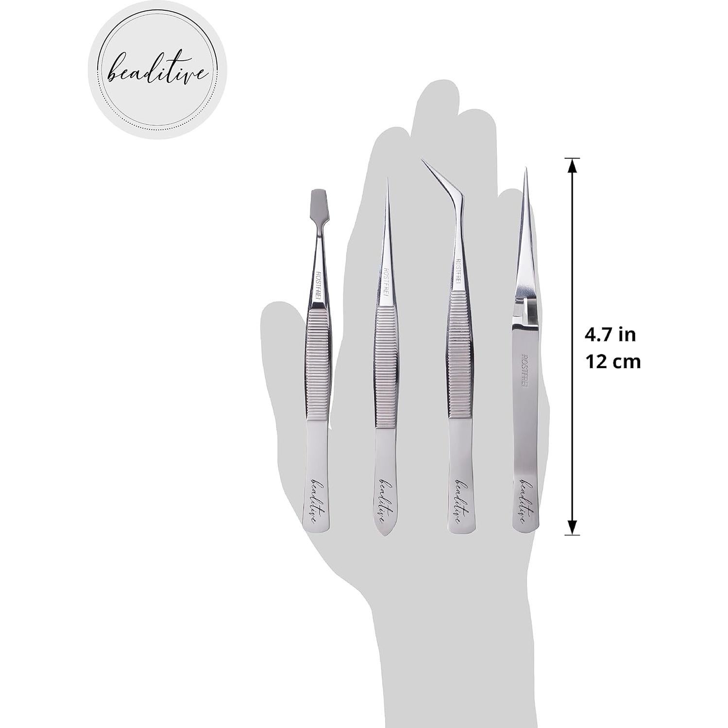 Juego de Pinzas de Precisión Beaditive - 4 Piezas de Acero Inoxidable