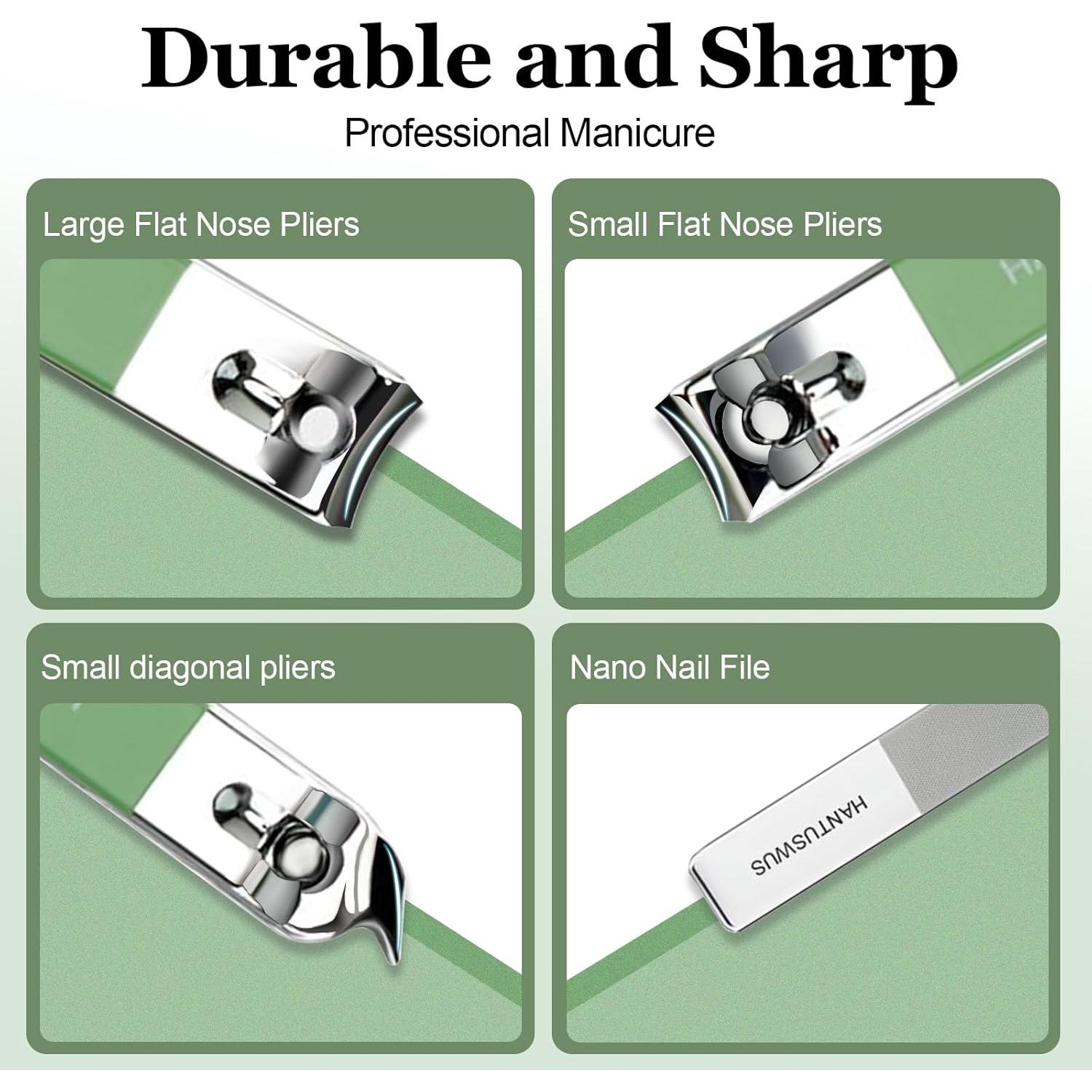 Juego de Cortauñas HANTUSWUS Acero Inoxidable 4 Piezas Verde