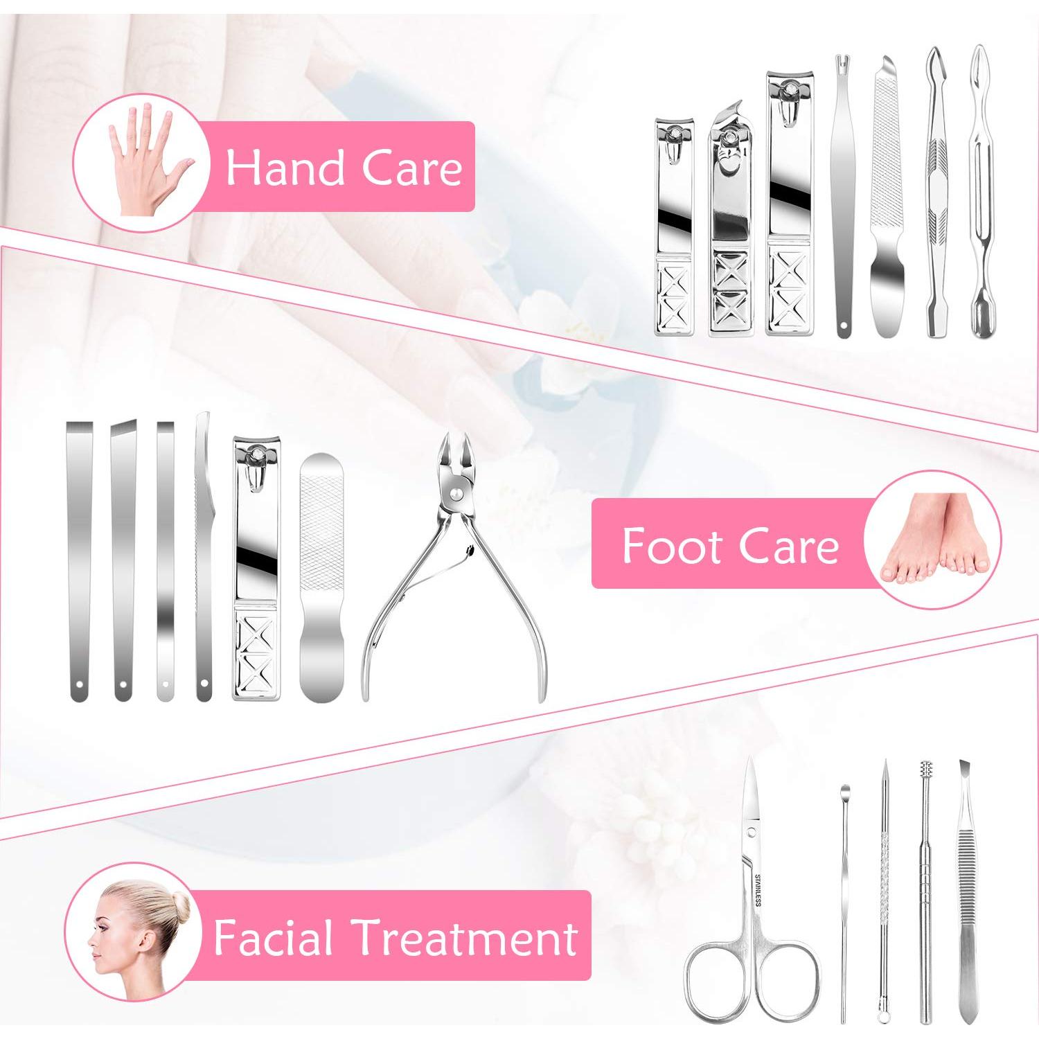 Set de Manicura y Pedicura 18 Piezas Teamkio Acero Inoxidable