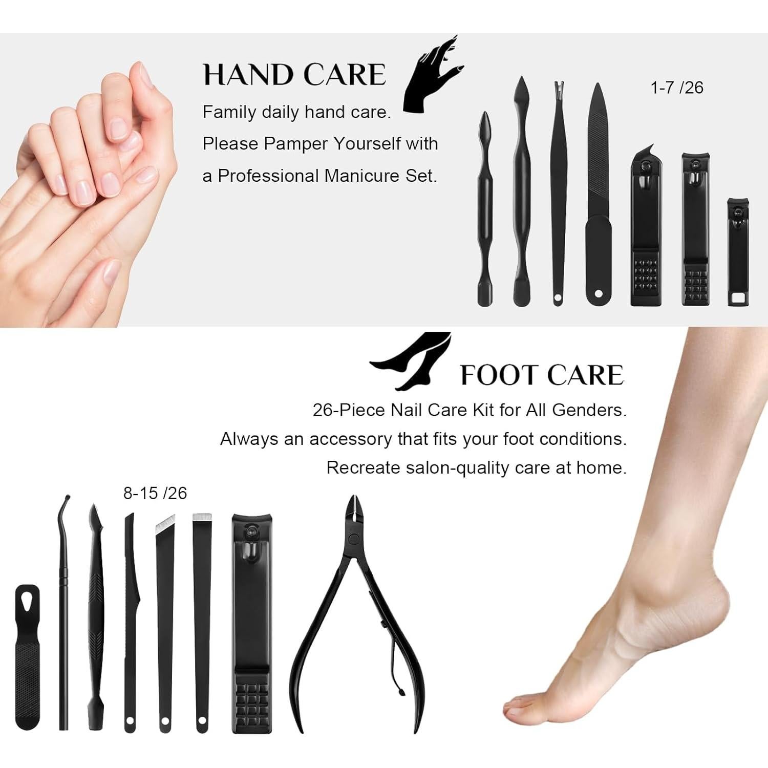 Set de Manicura y Pedicura Luck Around 26 Piezas Acero Inoxidable