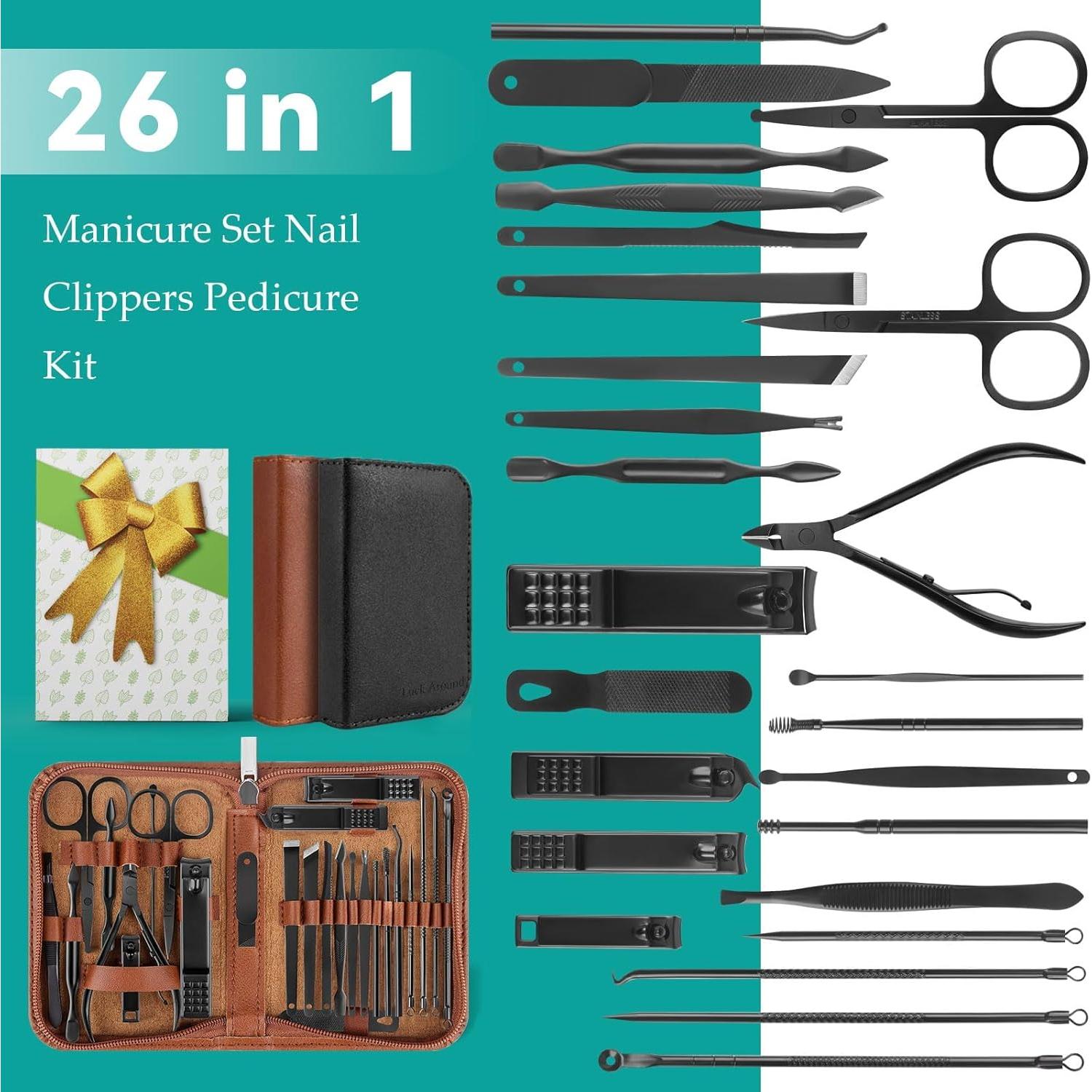 Set de Manicura y Pedicura Luck Around 26 Piezas Acero Inoxidable