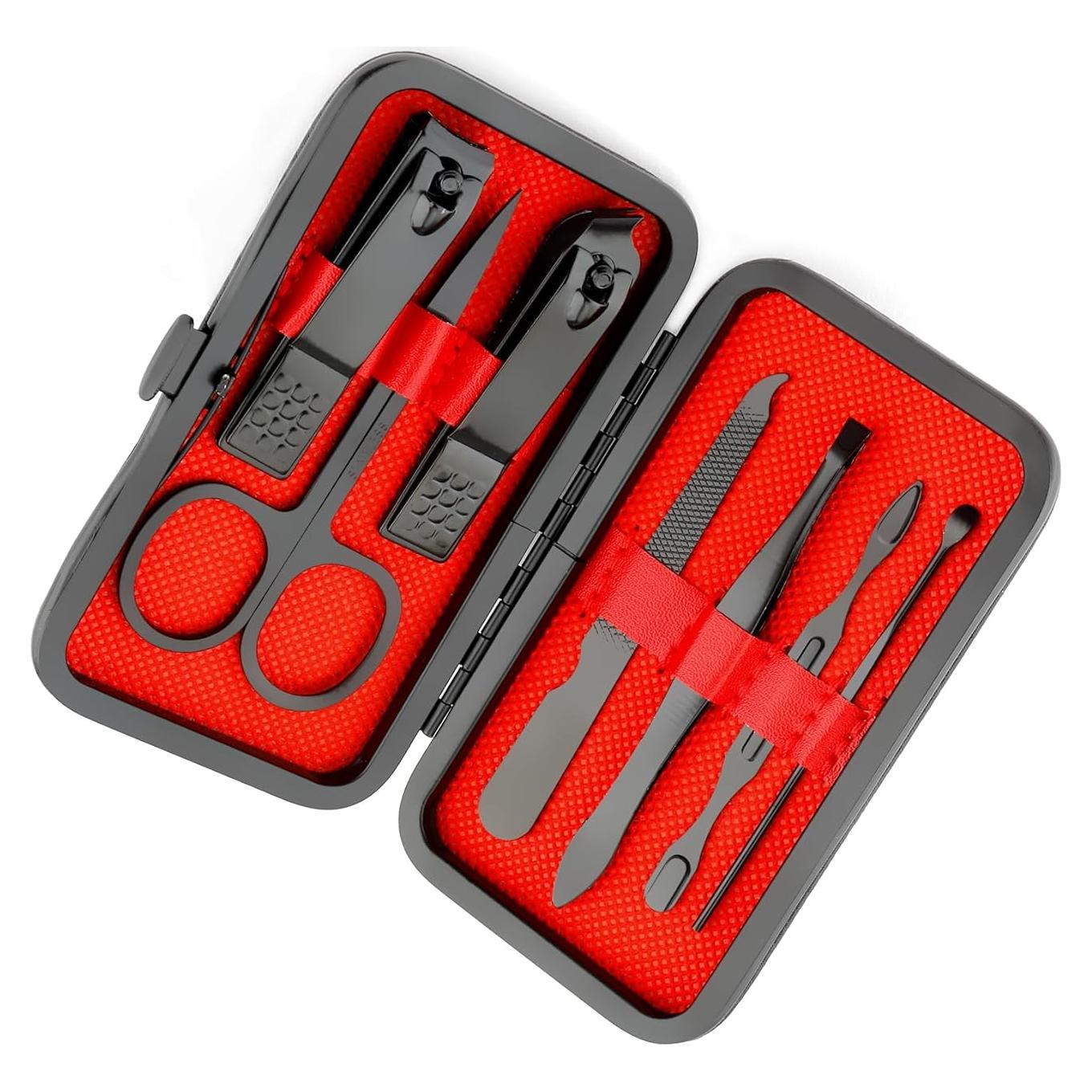 Juego de Manicura 8 en 1 MDOZQ Negro con Estuche de Cuero