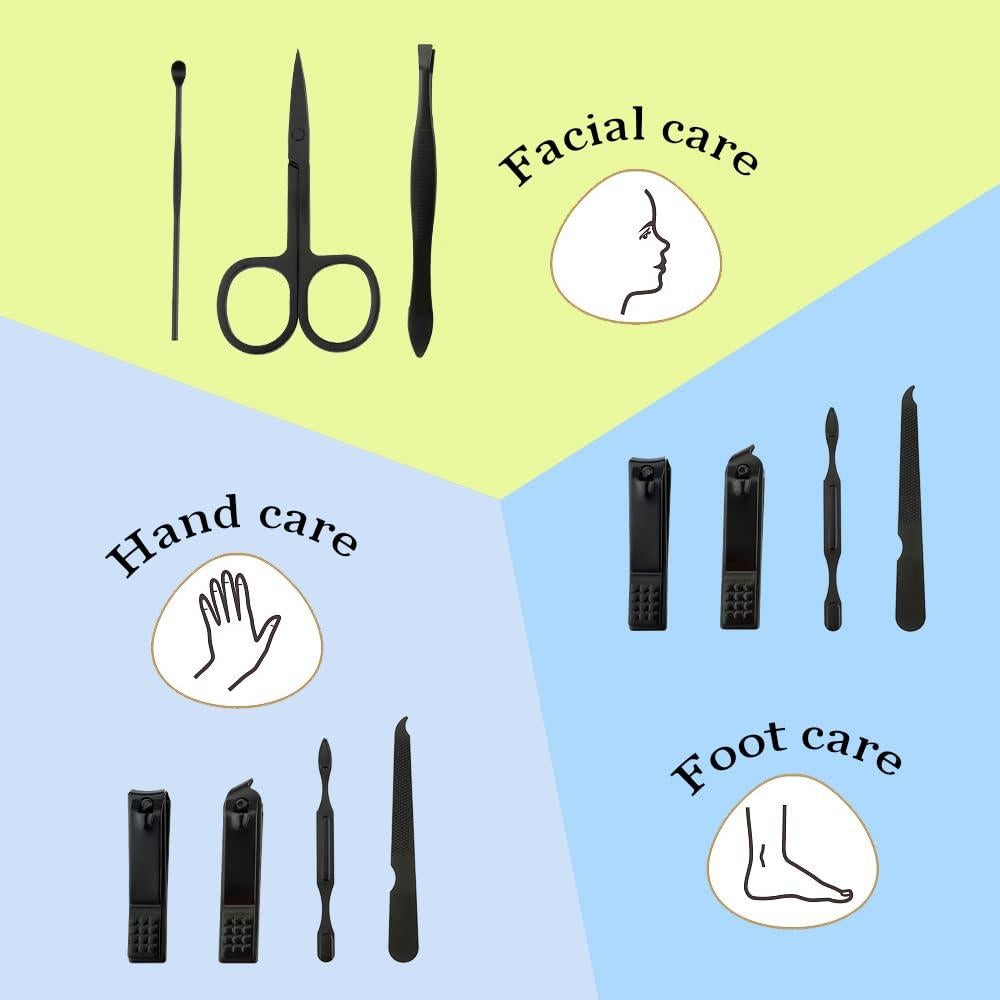 Juego de Manicura 8 en 1 MDOZQ Negro con Estuche de Cuero