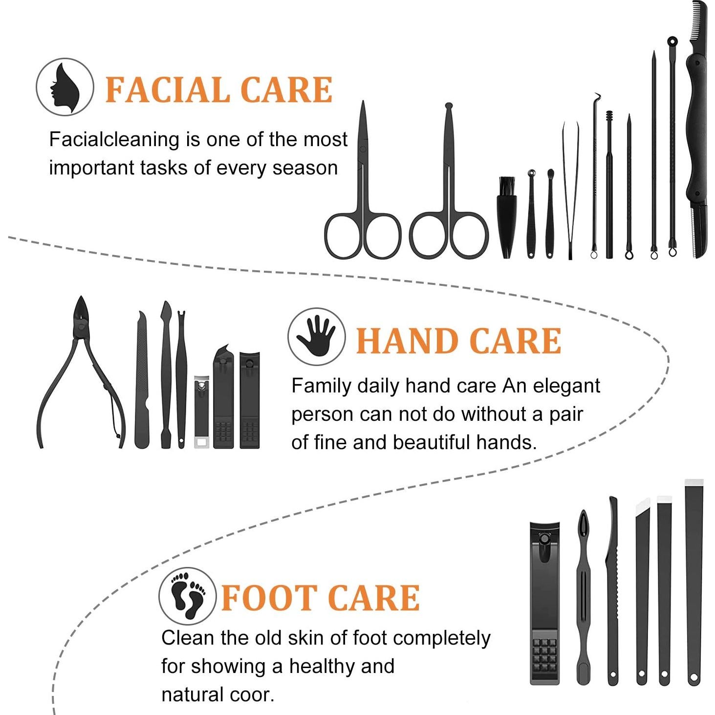 Kit de Manicura y Pedicura QLNE 25 Piezas Acero Inoxidable